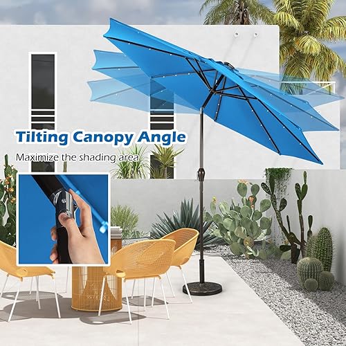 Miniatura 5 de Giantex Sombrilla de patio al aire libre de 9 pies10 pies con luces solares, sombrilla de mercado de mesa con manivela y sistema de inclinación de