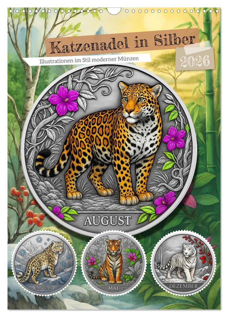 Cat badge in silver UK-Version (Wall Calendar 2026 DIN A3 Portrait), CALVENDO 12 Month Wall Calendar โ image 1