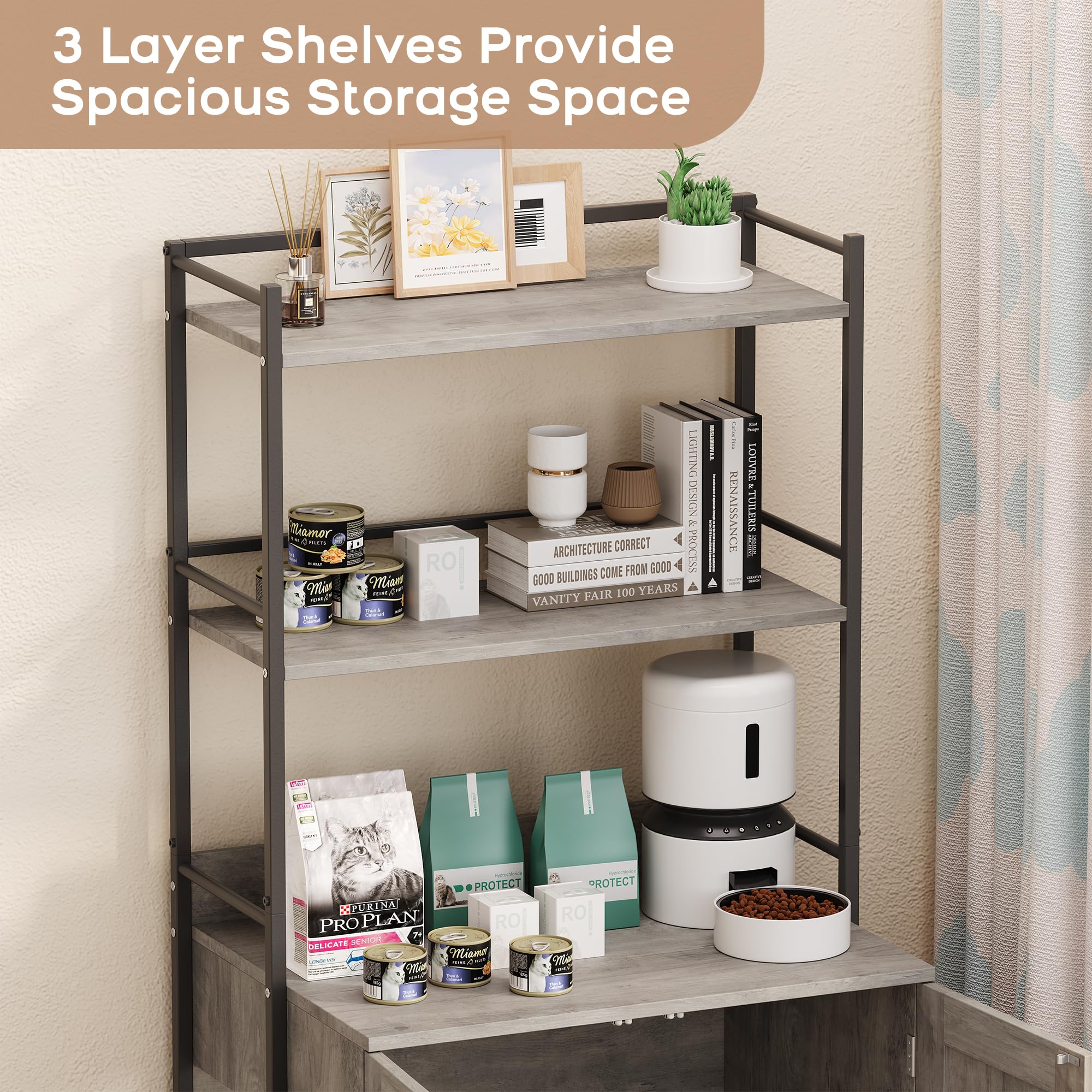 Cat Litter Box Enclosure with Shelf Storage - Versatile Cat Furniture, Enclosed Cat, Enhanced Privacy, Reduced Odor, Indoor Cat Cabinet, Grey - image 5