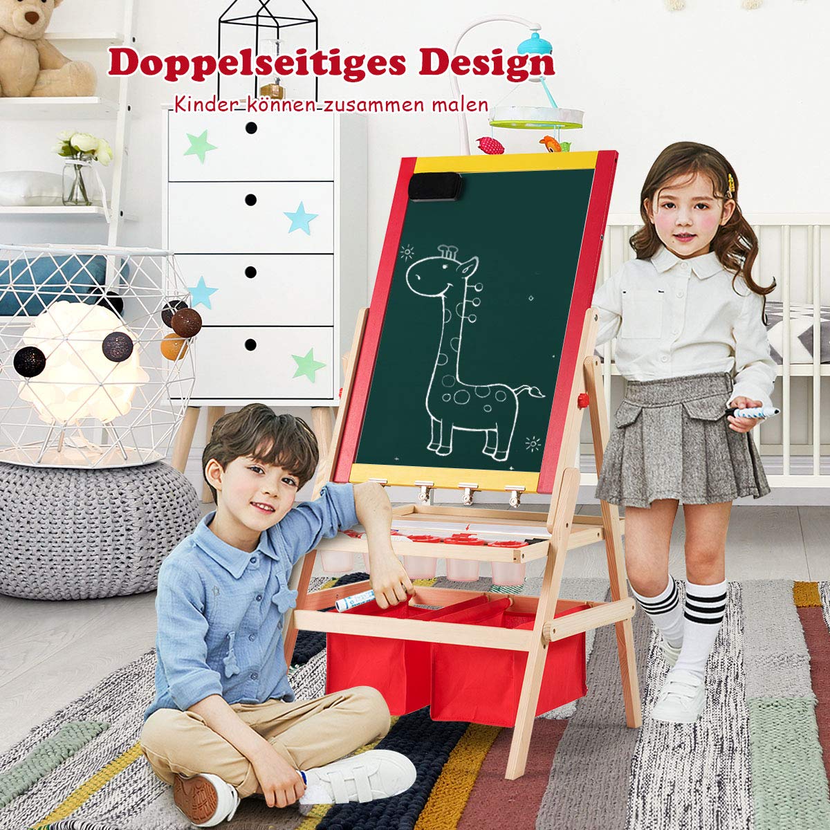 GOPLUS Caballete Infantil de Doble Cara con Soporte Ajustable