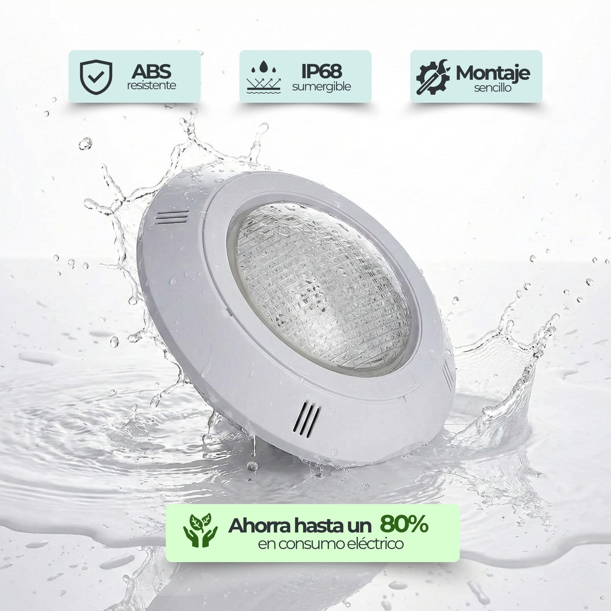 SWIMHOME Foco LED Piscina RGB Superficie 18W 12V DC 4 Hilos IP68 Sincronizable Ø29cm Requiere Controlador