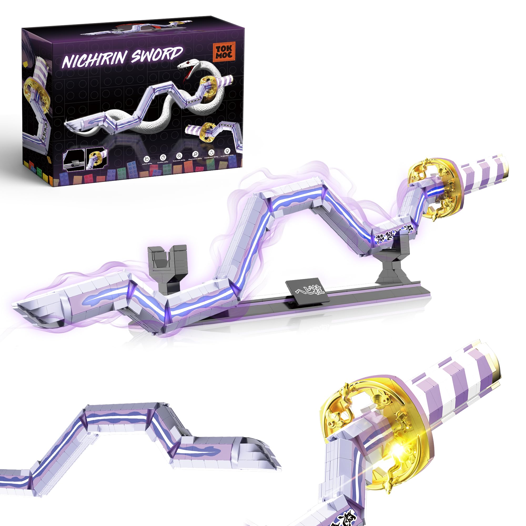 Jorumo Swords Building Sets for Adults, 34in Iguro Obanai Sword Building Block with Stand, Anime Sword Building Toy Katana Gift, 836 Pcs