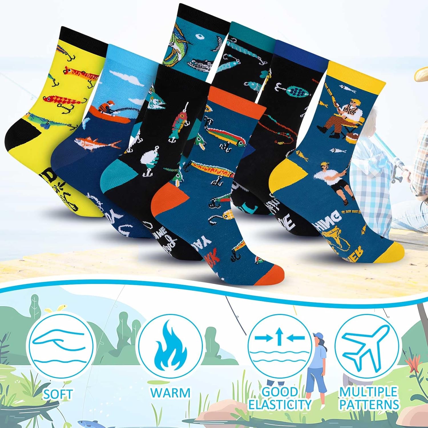 Haysandy 8 Pairs Men Funny Crew Socks Christmas Gifts Athletic Socks for Men Christmas Birthday Holiday Stocking Stuffer - Image 4