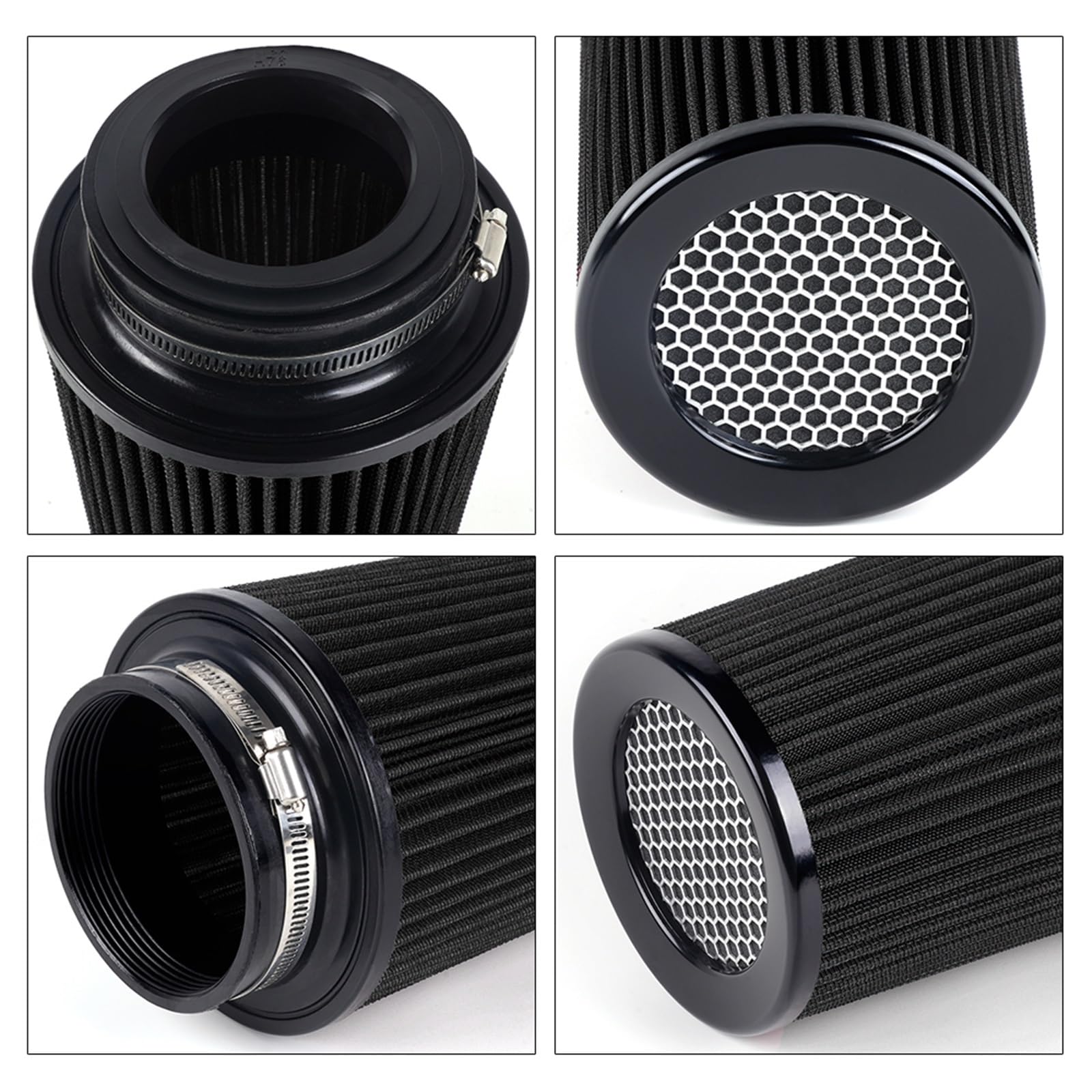 Kit filtri auto Filtro aria di aspirazione fredda ad alto flusso per auto da corsa RASTP-3", 3,5", 4", tre misure, filtri conici lavabili, altezza Filtro aria condizionata(Red)