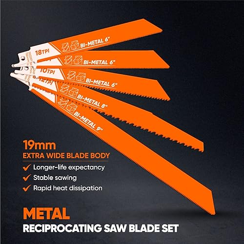 Miniatura 3 de AugTouf Hojas de sierra recíproca de 6 pulgadas x 14TPI 5 piezas, cuchillas Sawzall para corte de metal, juego de cuchillas de sierra de podar