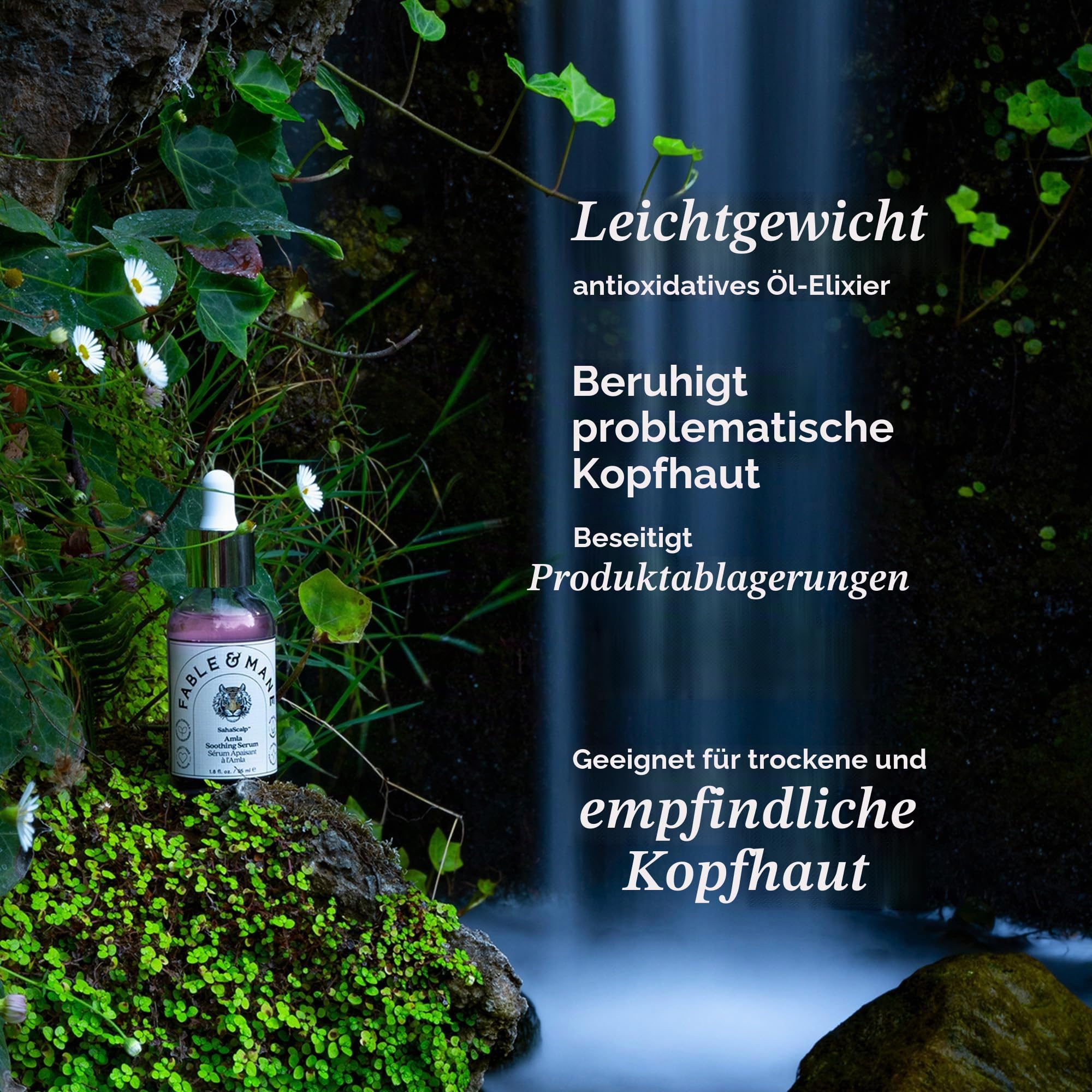 Fable & Mane Amla Beruhigendes Serum mit Rosmarinöl reinigt und gleicht Irritationen aus. Detox-Behandlung für trockene, juckende oder empfindliche Kopfhaut