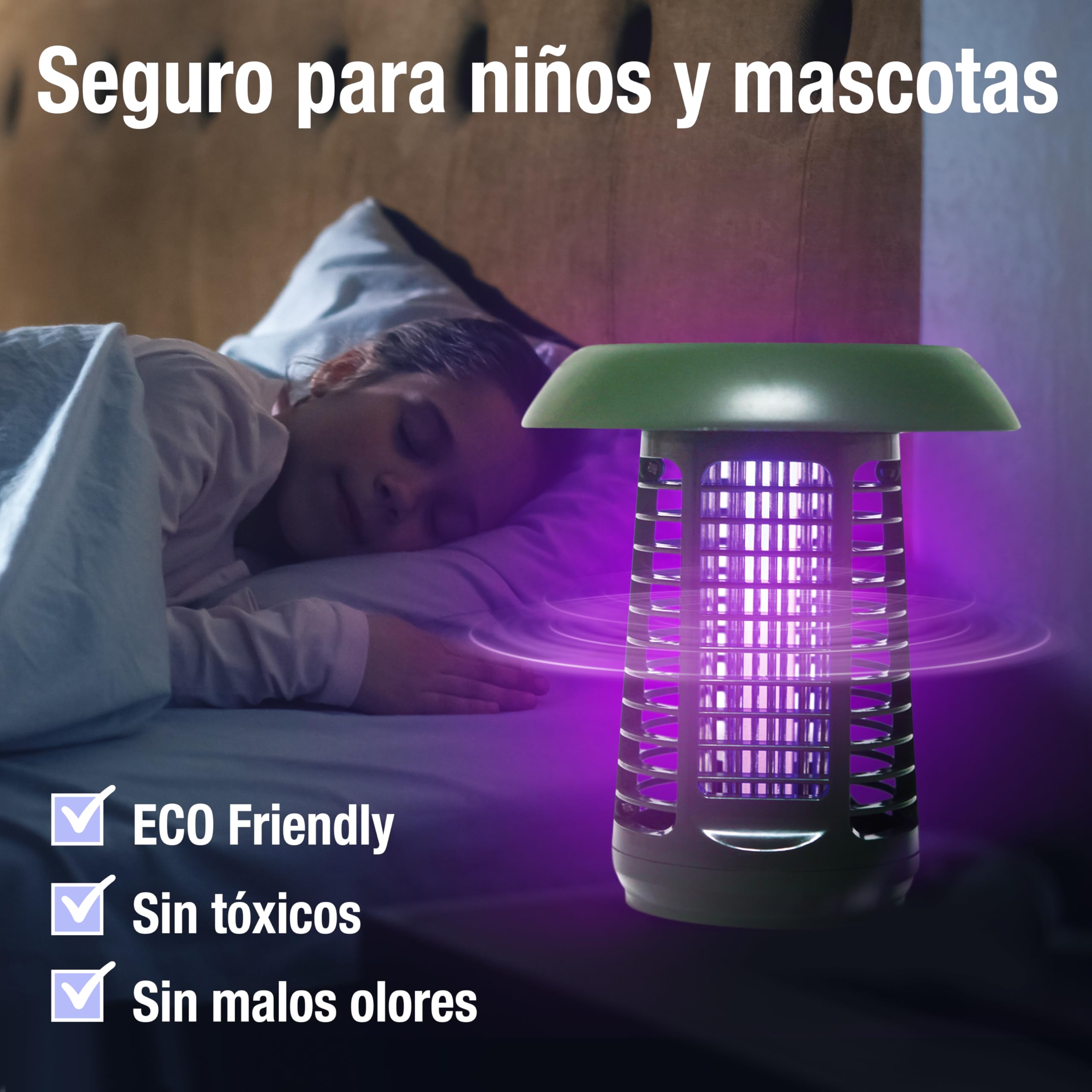 Lámpara Solar Antimosquitos 2 en 1: Luz UV Anti-Insectos + Luz Blanca Iluminación. Interior/Exterior. Energía Solar + Red (Incluye Adaptador) Portátil: Ideal jardín, terraza, Camping. Gran Autonomía