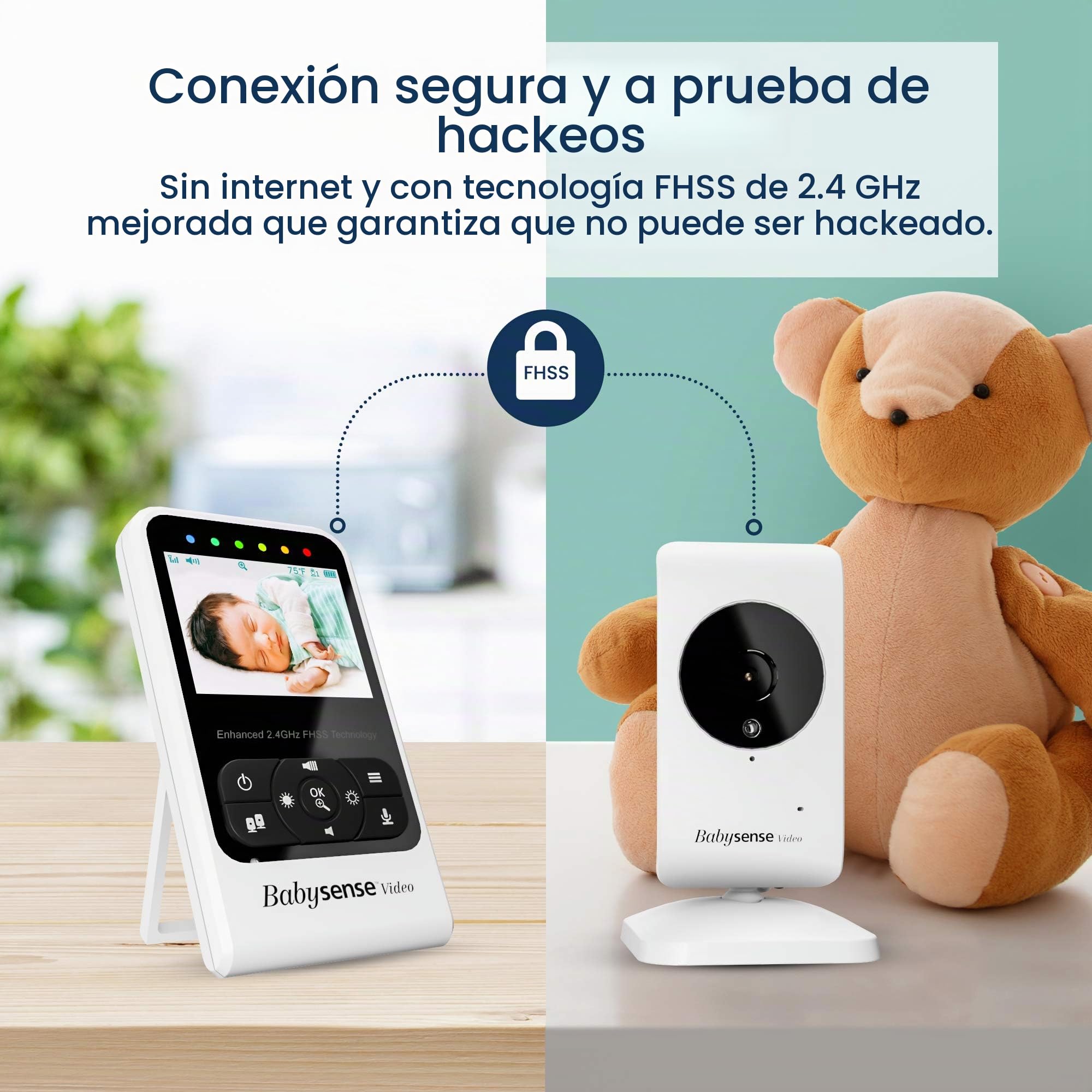 Babysense Vigilabebés con Video con cámara y Audio, Pantalla de 2.4 ", suministrado con Dos cámaras, Canciones de Cuna y Ruido Blanco, Modelo V24R_2