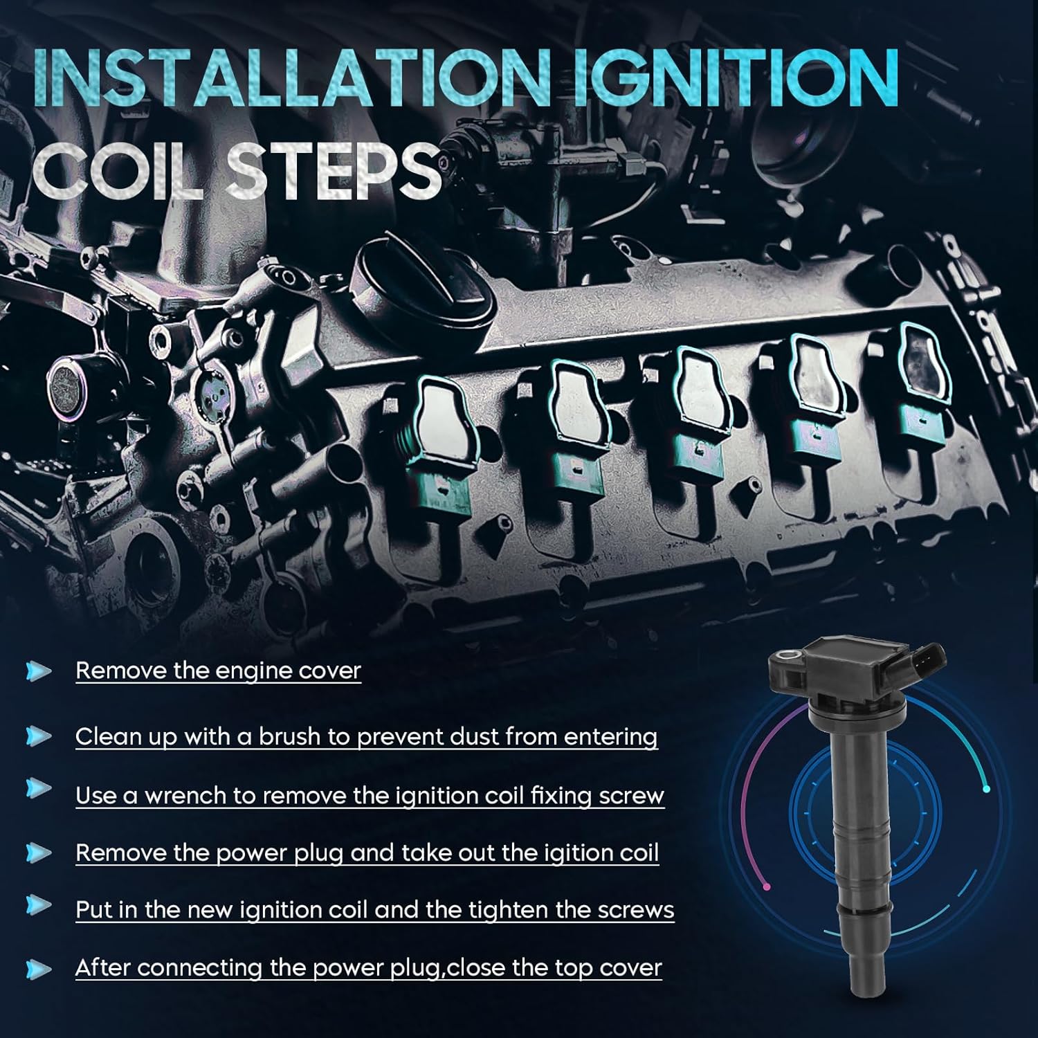 4PCS Ignition Coil Pack Compatible with Toyota 4Runner Camry Corolla FJ Cruiser Hiace Solara Tacoma Tundra Scion xB Lexus GS F IS F LC500 2.4L 2.7L 4.0L 5.0L V6 V8, Replace for UF495, Black