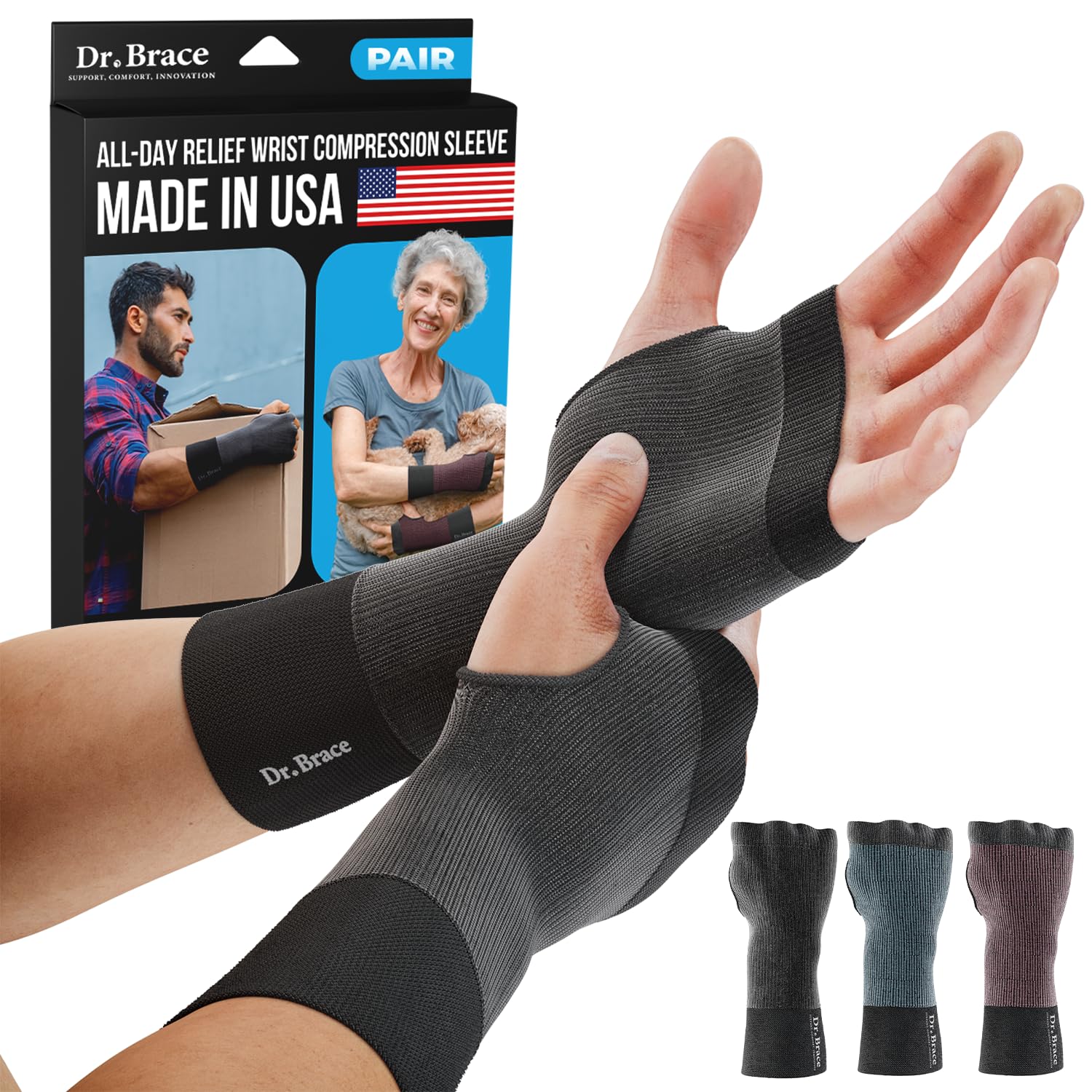 Photo 1 of DR. BRACE - MADE IN USA - Wrist Brace & Compression Arthritis Gloves. (Moon, Medium)