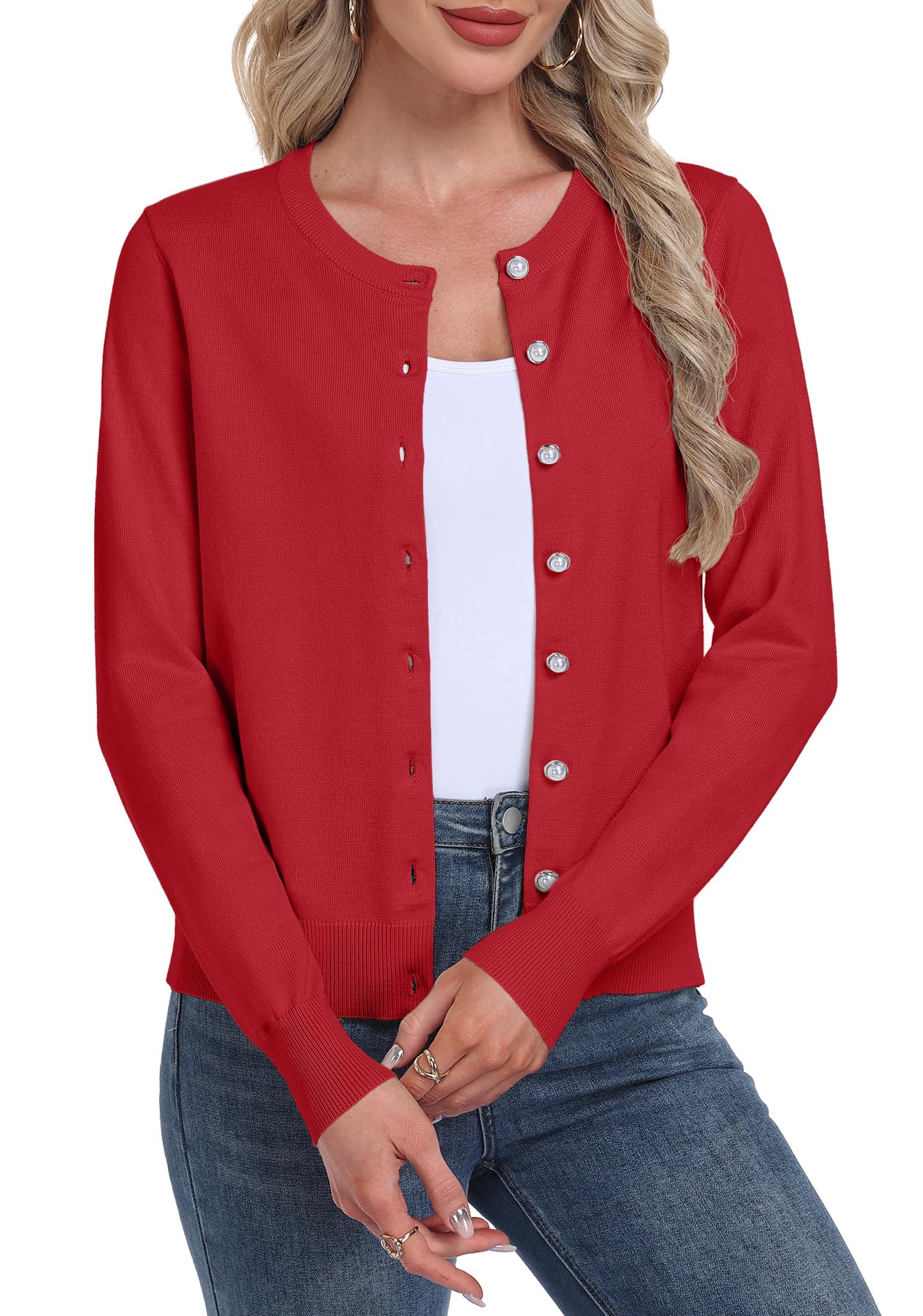 GRECERELLE Cárdigan suave para mujer, elegante, ligero, de manga larga, suéter de punto con botones de perlas para mujer, otoño, invierno, citas y fiestas