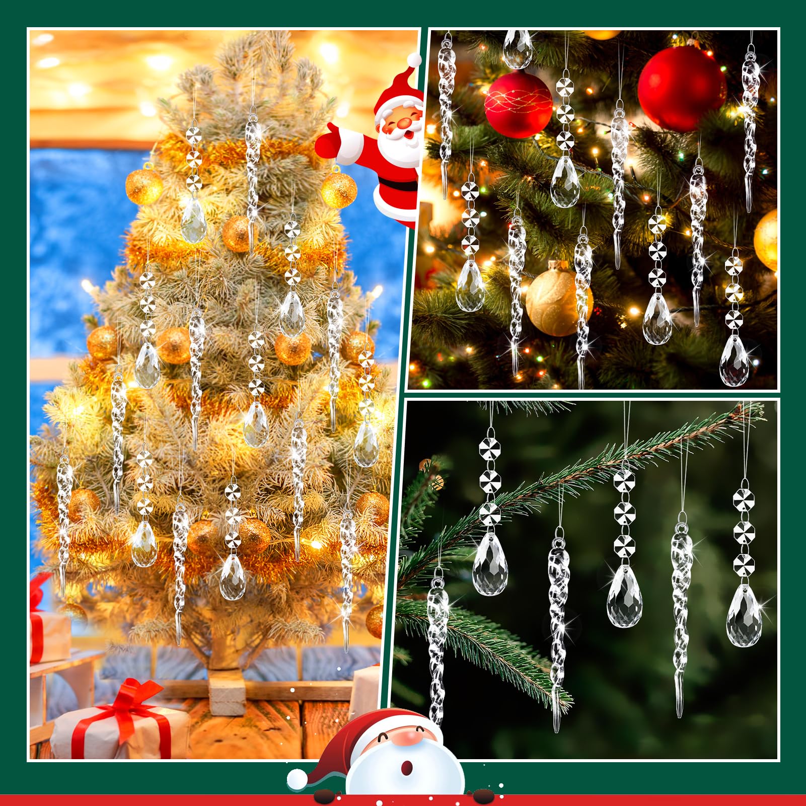 Kiiwah 20 Piezas Acrílico Adorno Colgante Decoración Navideña Carámbanos de Copo de Nieve, Cristal Carámbanos De Gotas Decoracion Colgantes de Navidad, Arbol Navidad Adornos para Invierno Decoracion