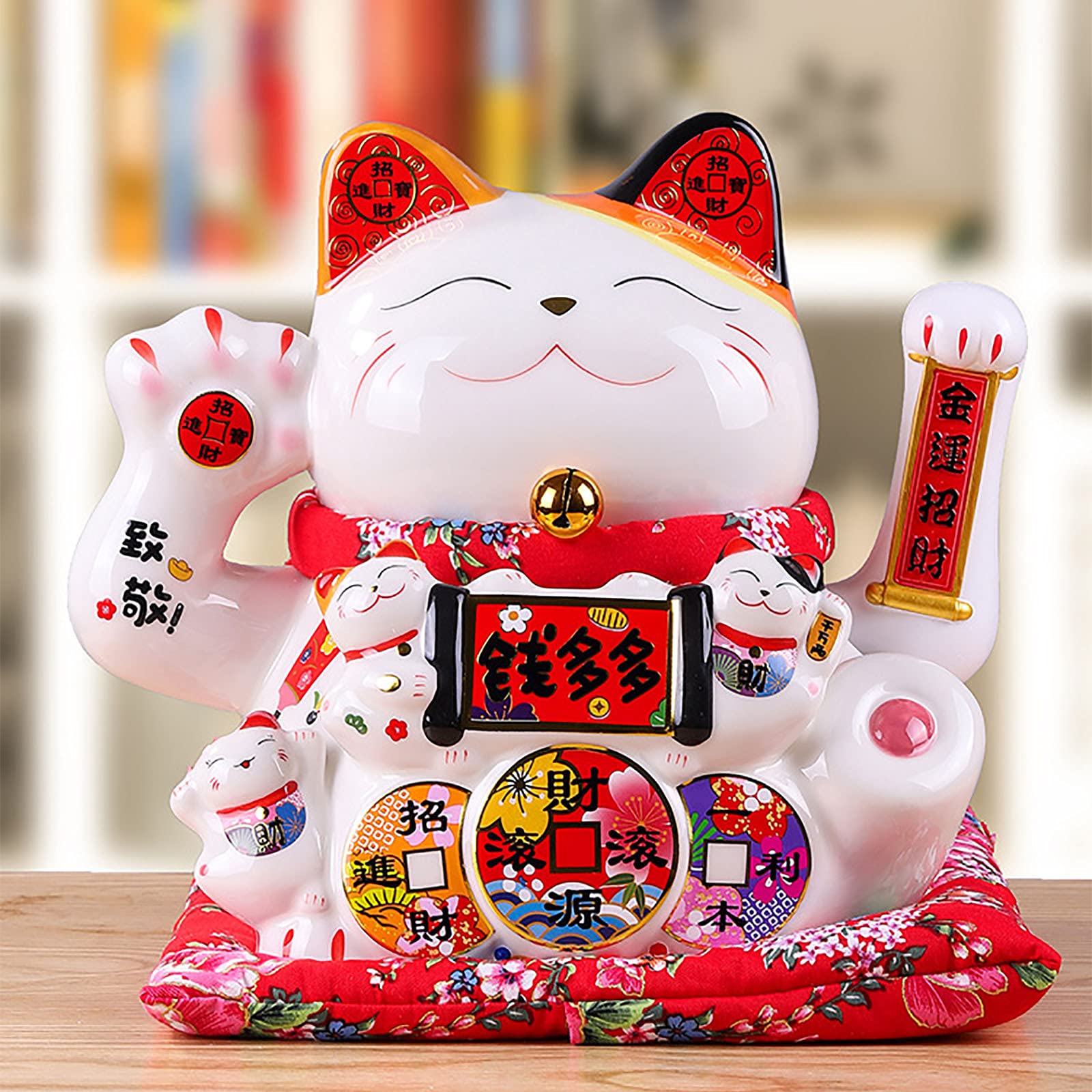 Gatto Portafortuna Solare FTVOGUE: Mano Che Saluta, Decorazione Feng Shui Per Auto E Casa, Bianco