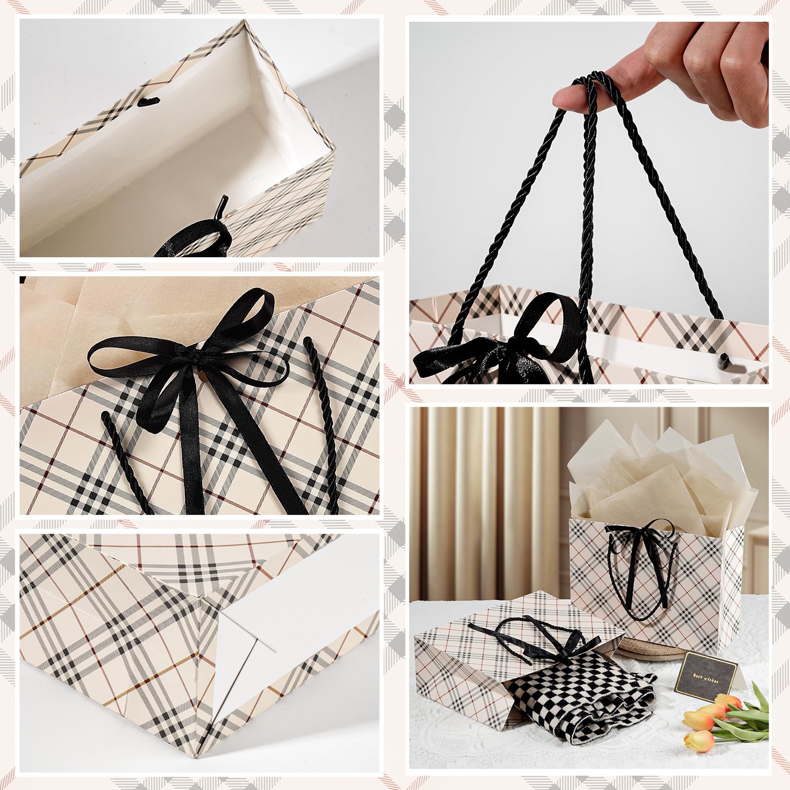 Gfractolux Torebka na prezenty dla kobiet, średniej wielkości, z bibułką, z kartkami, na urodziny, baby shower, ślub, imprezę, prezent świąteczny, 28 x 20 x 9 cm, 2 sztuki