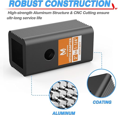 Miniatura 7 de Mictuning - Adaptador de enganche, estilo manga, receptor, Clase III o IV de 2 pulgadas a 1-14 pulgadas Clase I o II, receptor reductor y