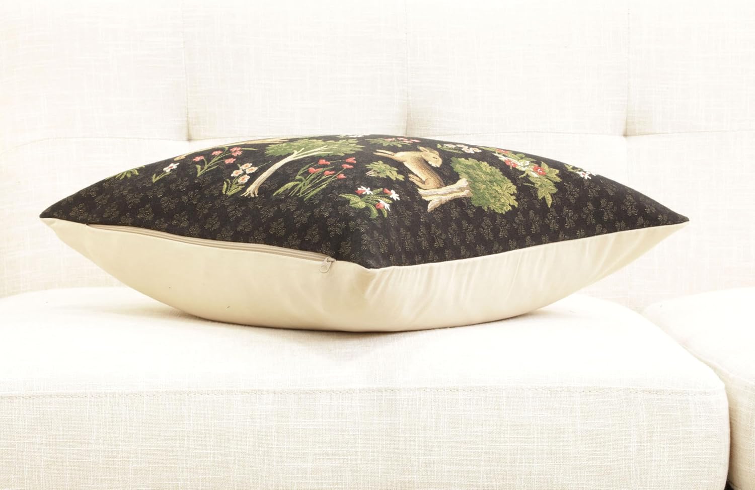 Forest Rabbit Family European Cushion Cover - 18 in. x 18 in. Spring Throw Pillow Covers Cotton by Charlotte Home Furnishings Inc