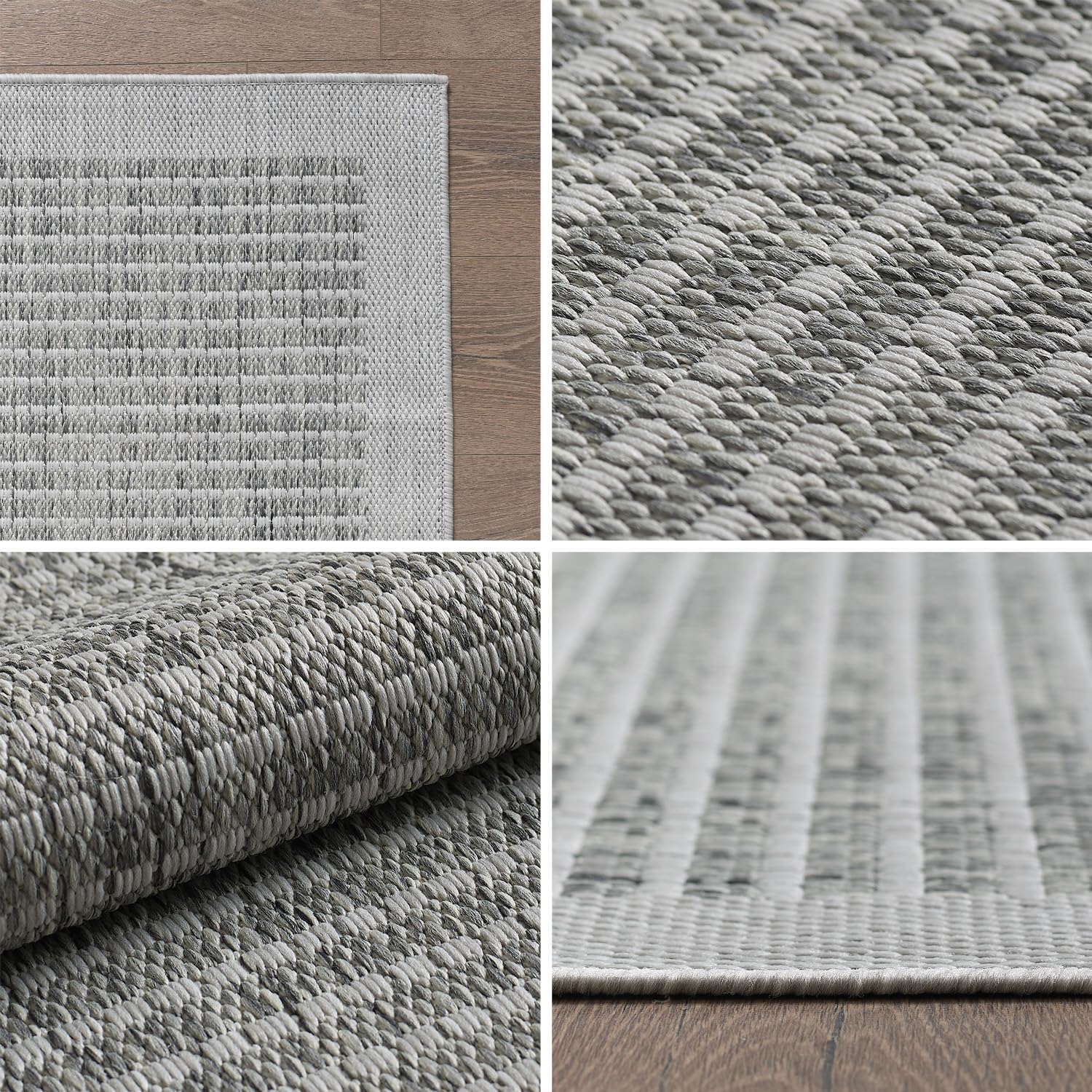 Teppium Tapis d'extérieur Robuste, résistant aux intempéries et aux UV, pour Balcon, terrasse, Jardin d'hiver, Cuisine ou Salle à Manger, Tapis Uni Gris 200 x 290 cm