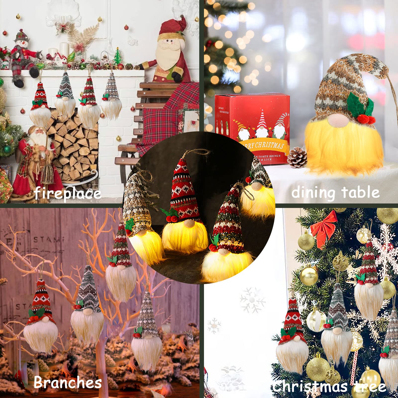 Juego de 4 figuras de duendes con diseño de duendes, decoración de árbol de Navidad, colgante de muñeca