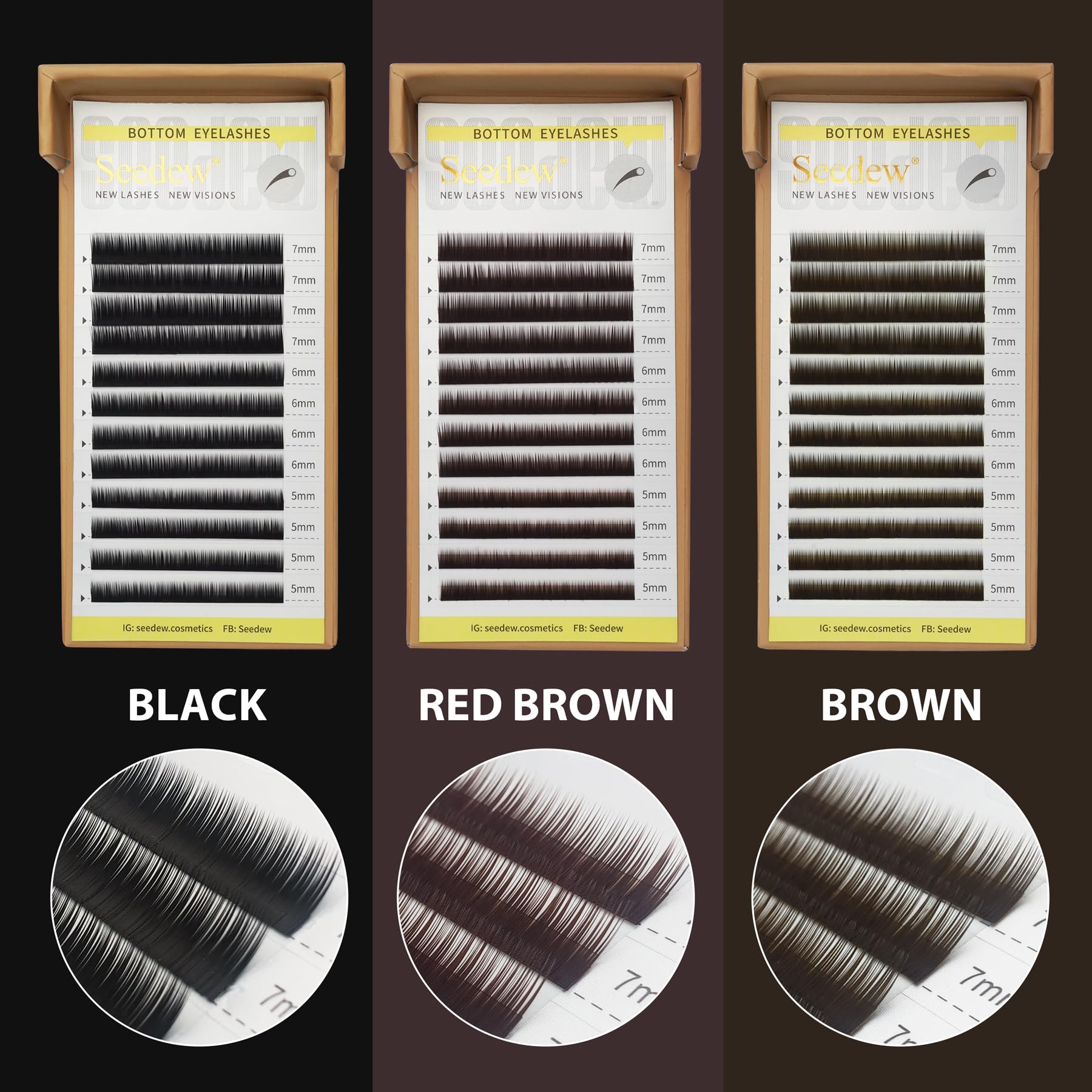 SEEDEW Bottom Eyelash Extensions, MIX5-7mm J Curl 0.10mm 12 Rows/Tray - Image 3