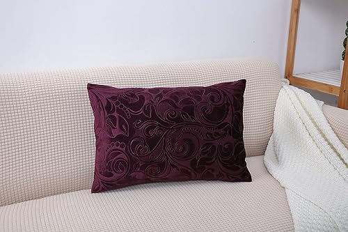 Miniatura 6 de TangDepot Funda de almohada de terciopelo pesado en relieve, tela de terciopelo anaglífico floral, funda de almohada lumbar, funda de almohada para