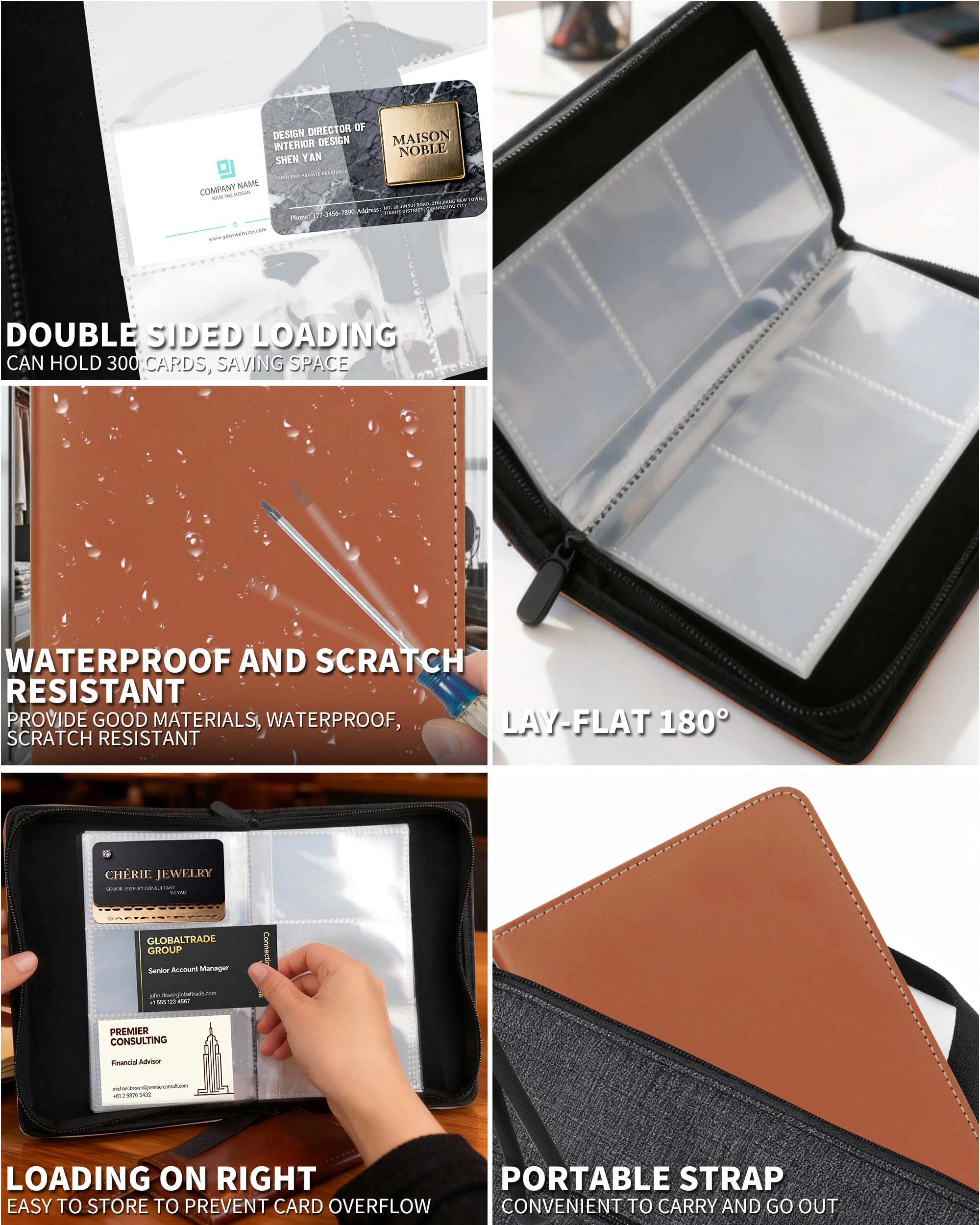 Lot de 50 porte-cartes de visite professionnels en cuir synthétique avec capacité de 300 cartes, pour homme et femme, marron rougeâtre