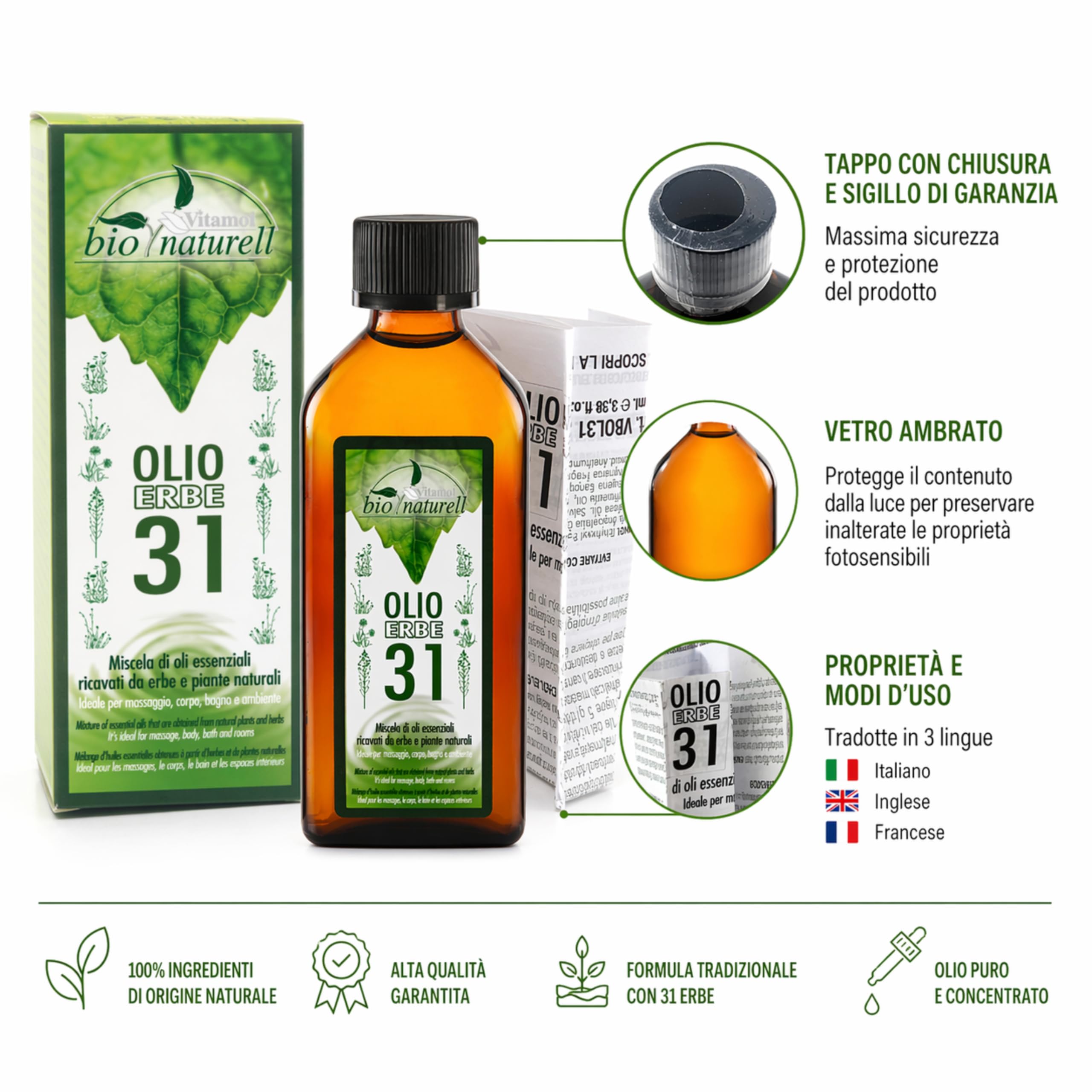 Vitamol Huile Bio aux 31 Herbes 100 ml – Tonifiante et Rafraîchissante pour  Massage Musculaire, Aromathérapie et Diffuseur – Parfum Balsamique, Non  Grasse, Fabriquée en Italie : Amazon.fr: Hygiène et Santé