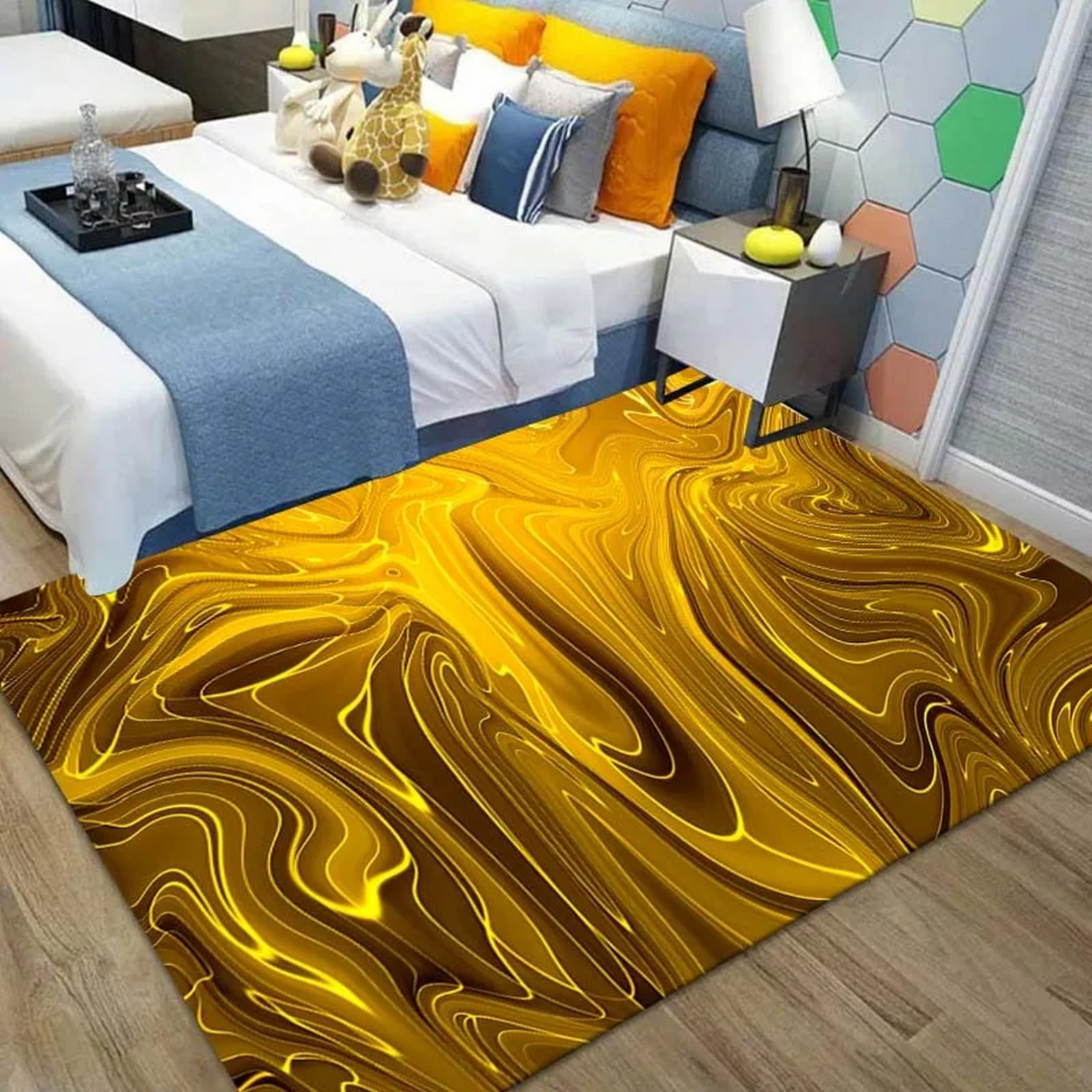 Area Rug Abstract Geometric Texture Printing 3D Rugs Non-Slip Mat Throw Rug Yoga For Living Room Playroom Classroom Nursery Decor Outdoor Floor Carpets - Easy Clean 120 X 160 Cm -3304603153376 — image 1