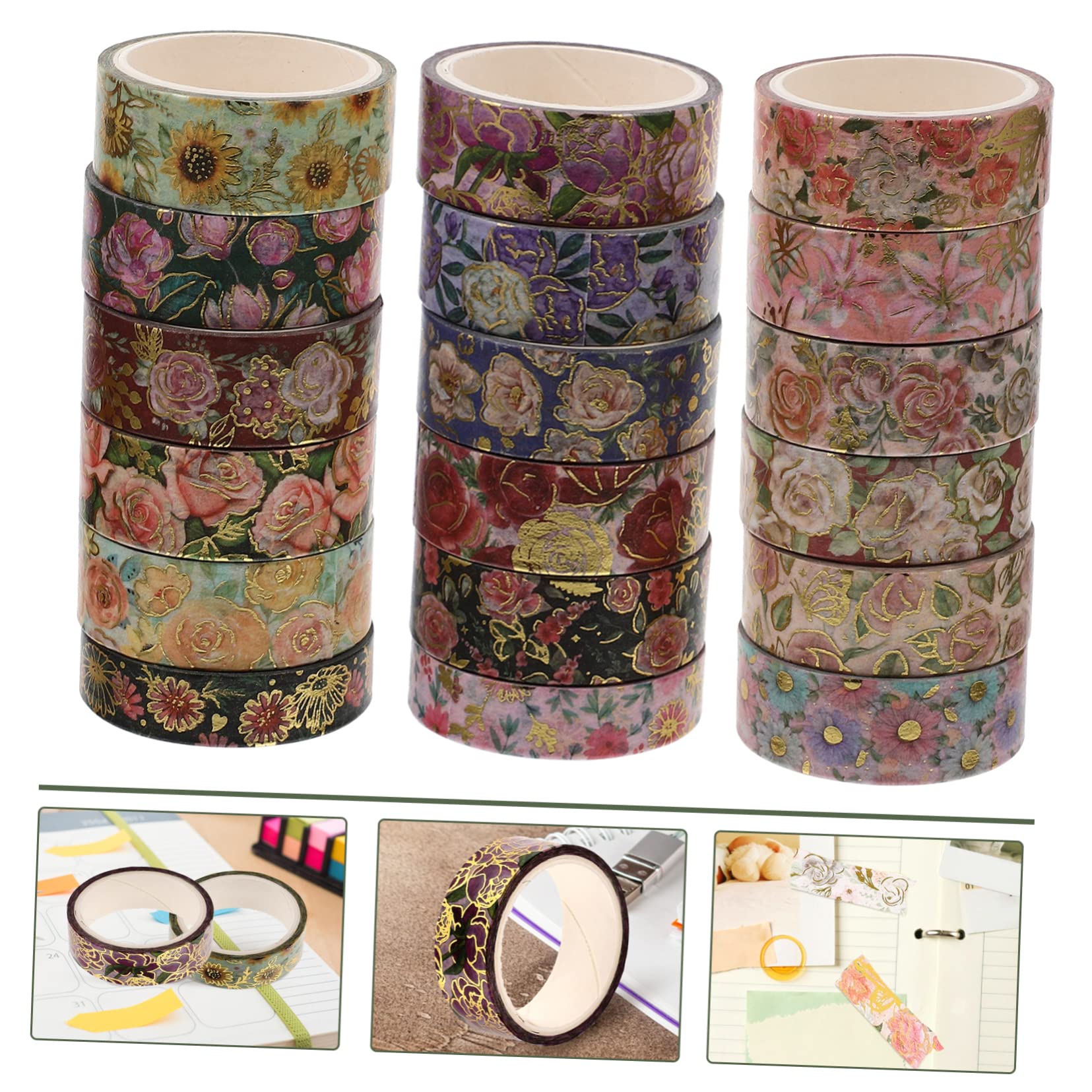 STOBOK 54rollen Washi Tape Mit Goldprägung Und Blumenmuster Dekorative Klebebänder Für Scrapbooking Tagebuch Und Kreative Bastelprojekte Vielseitige Verwendungsmöglichkeiten