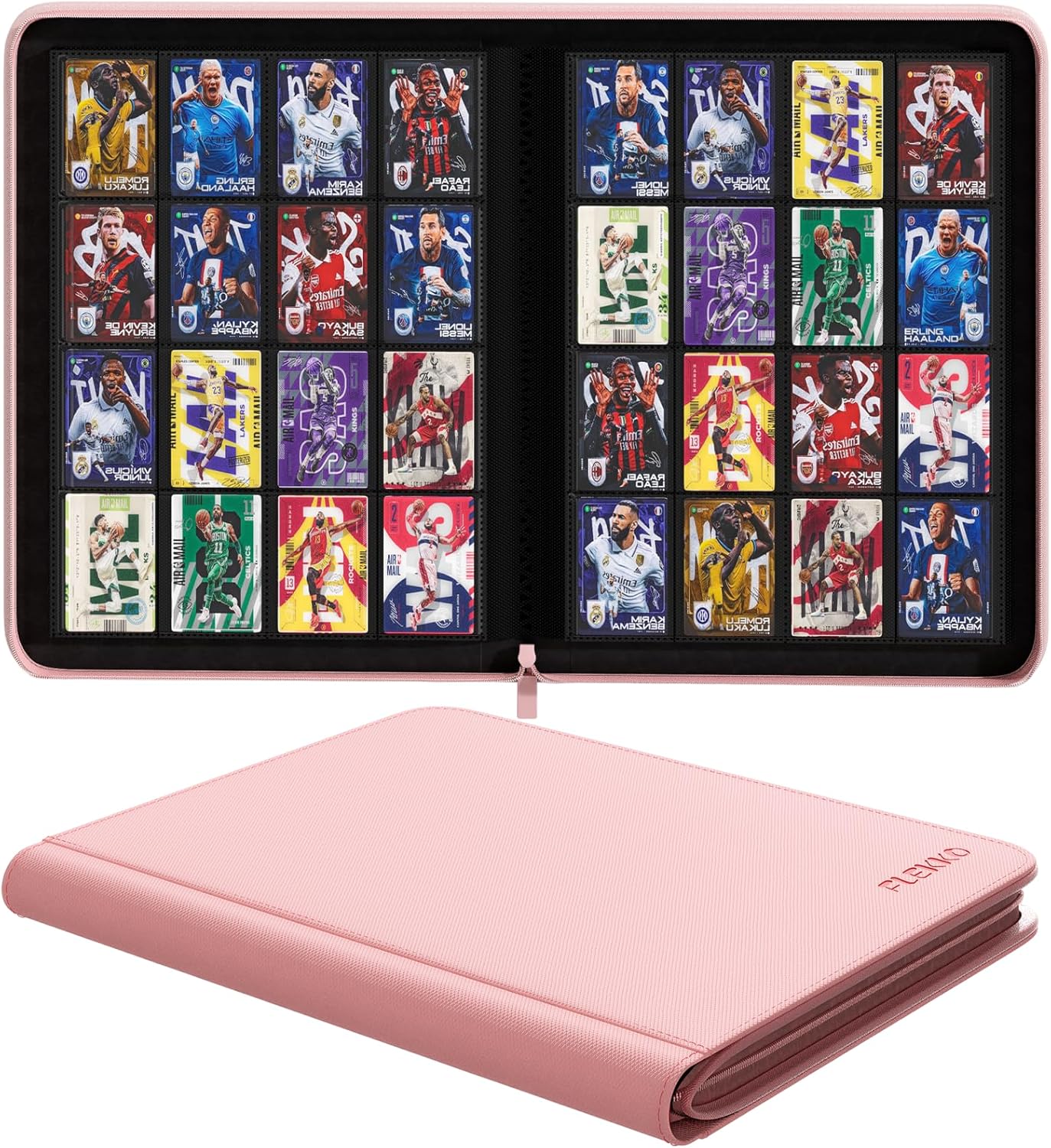 Premium 16 Pocket Card Binder, Flekko Trading Card Binder for 1000+ Cards,Trading Card Sleeve,TCG Card Holder for Game Card, Sports Card, Yugioh, MTG. (Pink)
