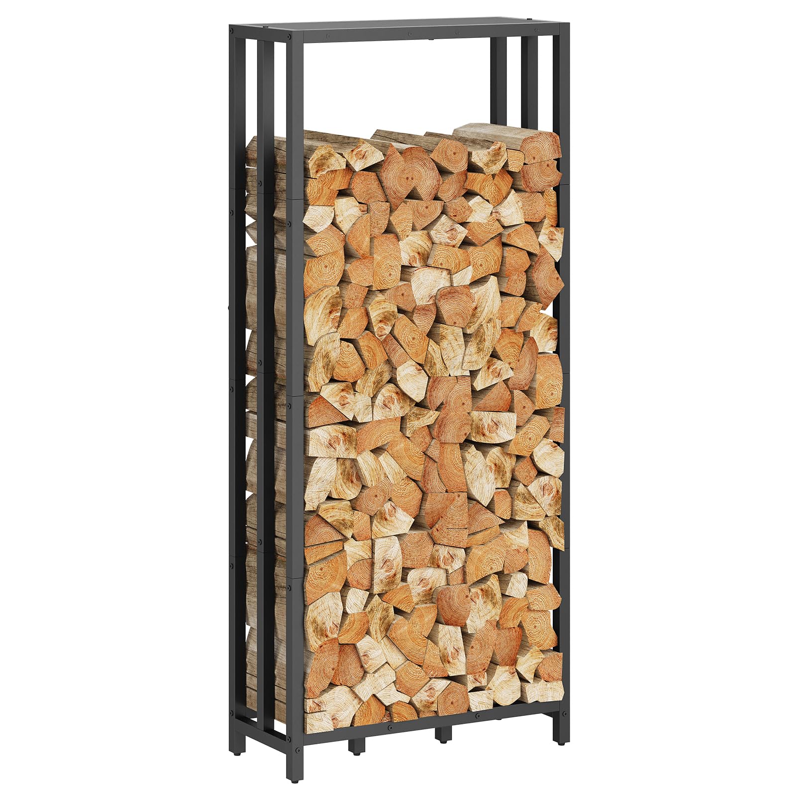 MAHANCRIS Log Store, Indoor Log Storage, Metal Firewood Rack, Log Holders for Fireplace, Wood Storage for Indoors and Outdoors, Black AFKBK3301