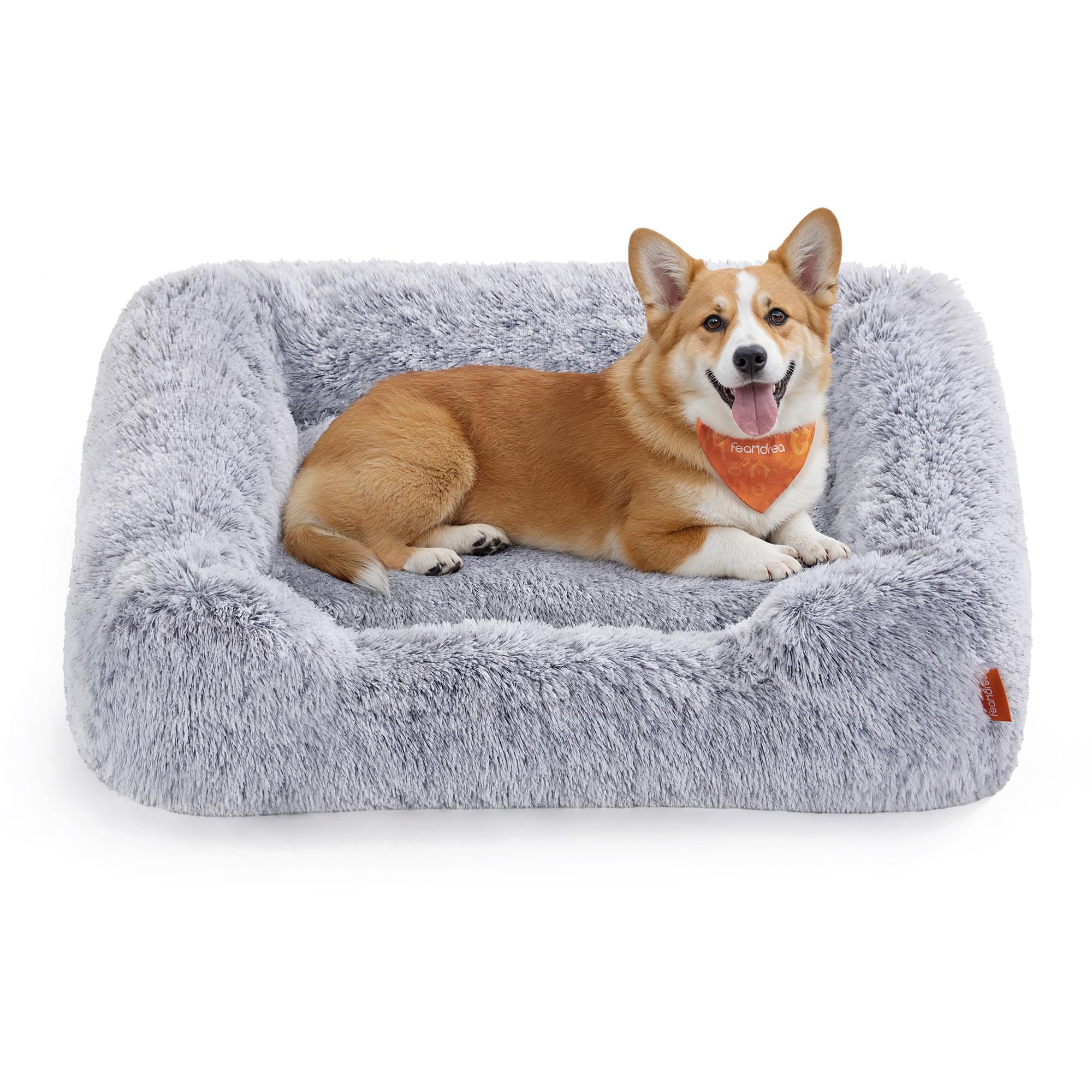 Feandrea Hundebett, großes Hundekissen, 91 x 68 x 18 cm, Hundekorb, weiche Polsterung, Hundesofa, erhöhte Ränder, Bezug abnehmbar und waschbar, rutschfest, Ombré-Grau PGW272G01