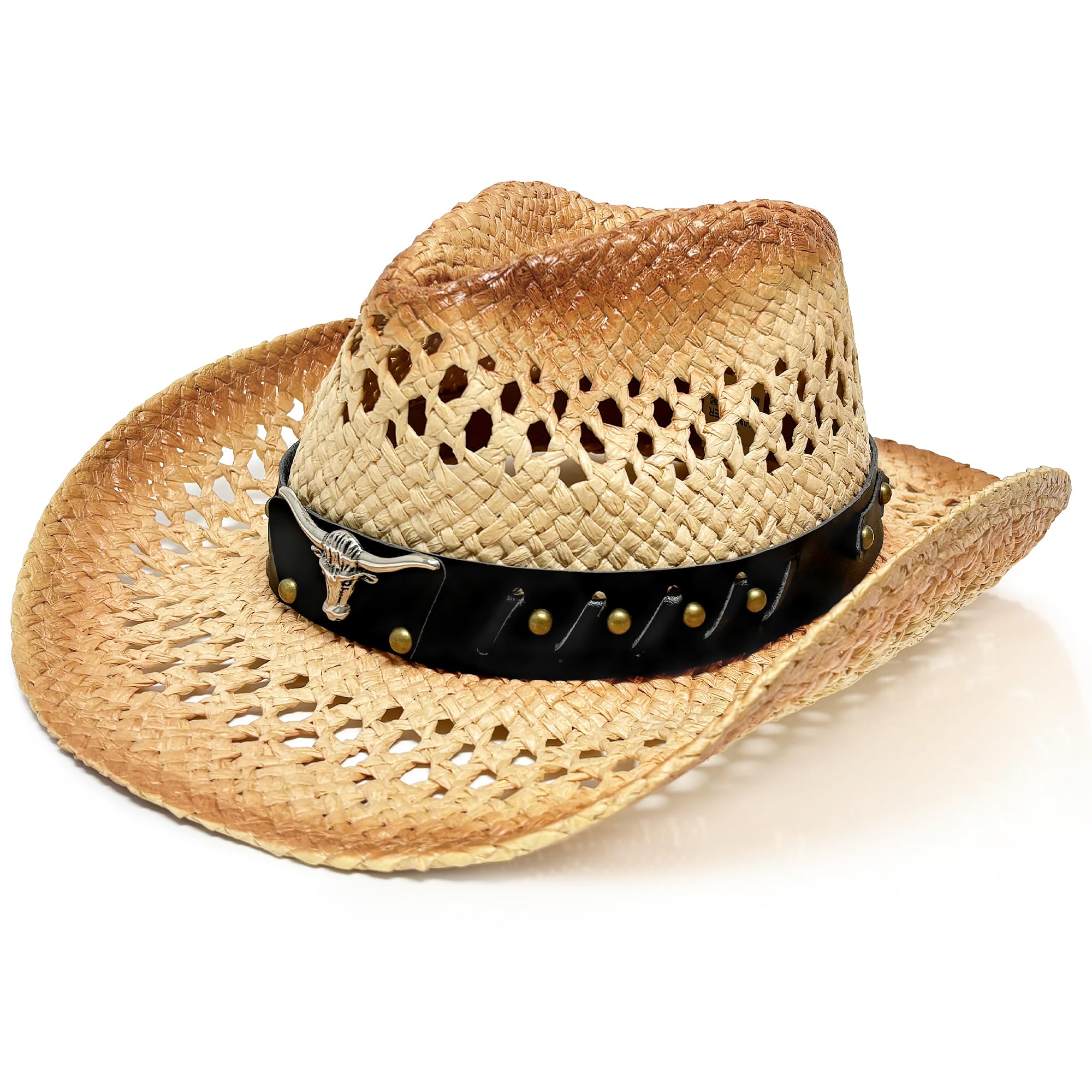 Cowboy Hat, Straw Cowboy Hats for Women Men Vintage Western Cowgirl Hat with Shapeable Wide Brim