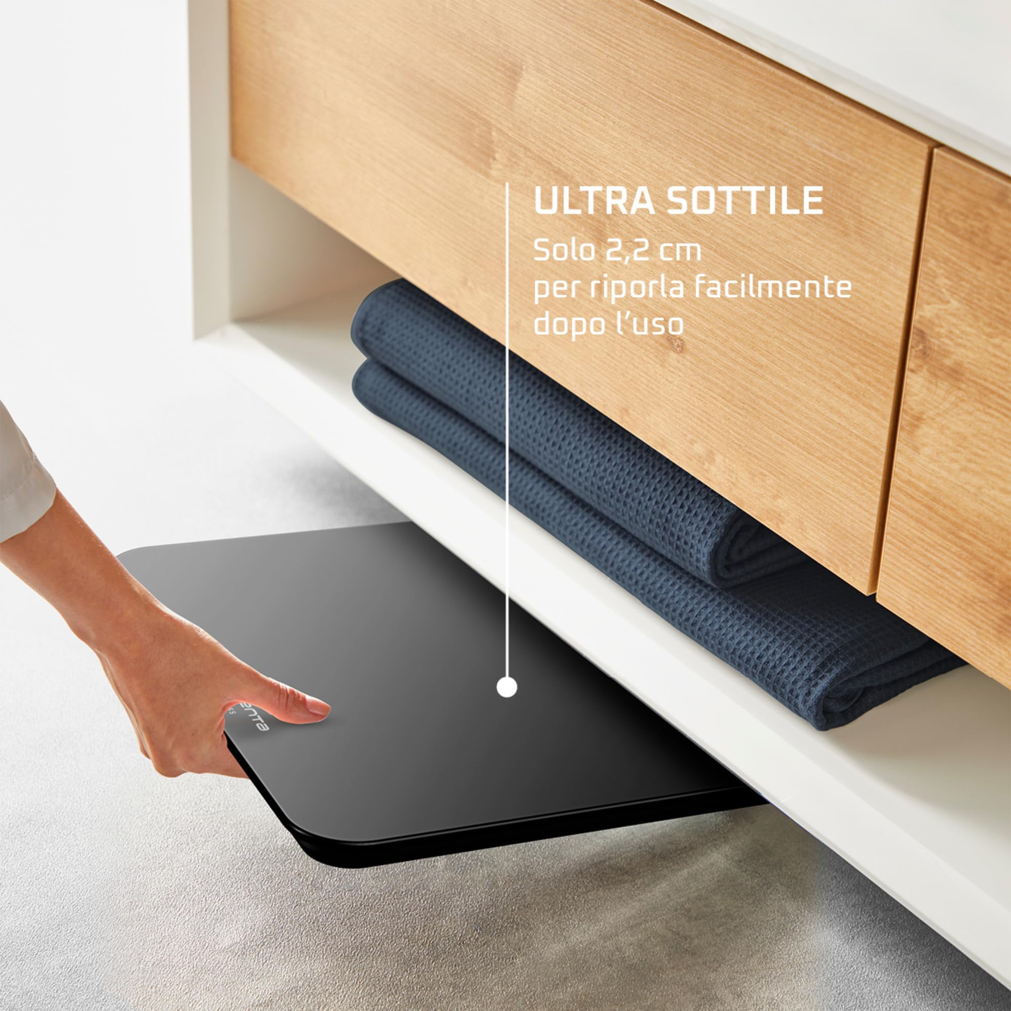 Rowenta Premiss 2.0, Bilancia da Bagno con Display LCD Facile da Leggere, Capacità 160Kg, Design Moderno e Funzioni Intelligenti, Auto Accensione e Spegnimento Automatico, Colore Nero, BS1800V0