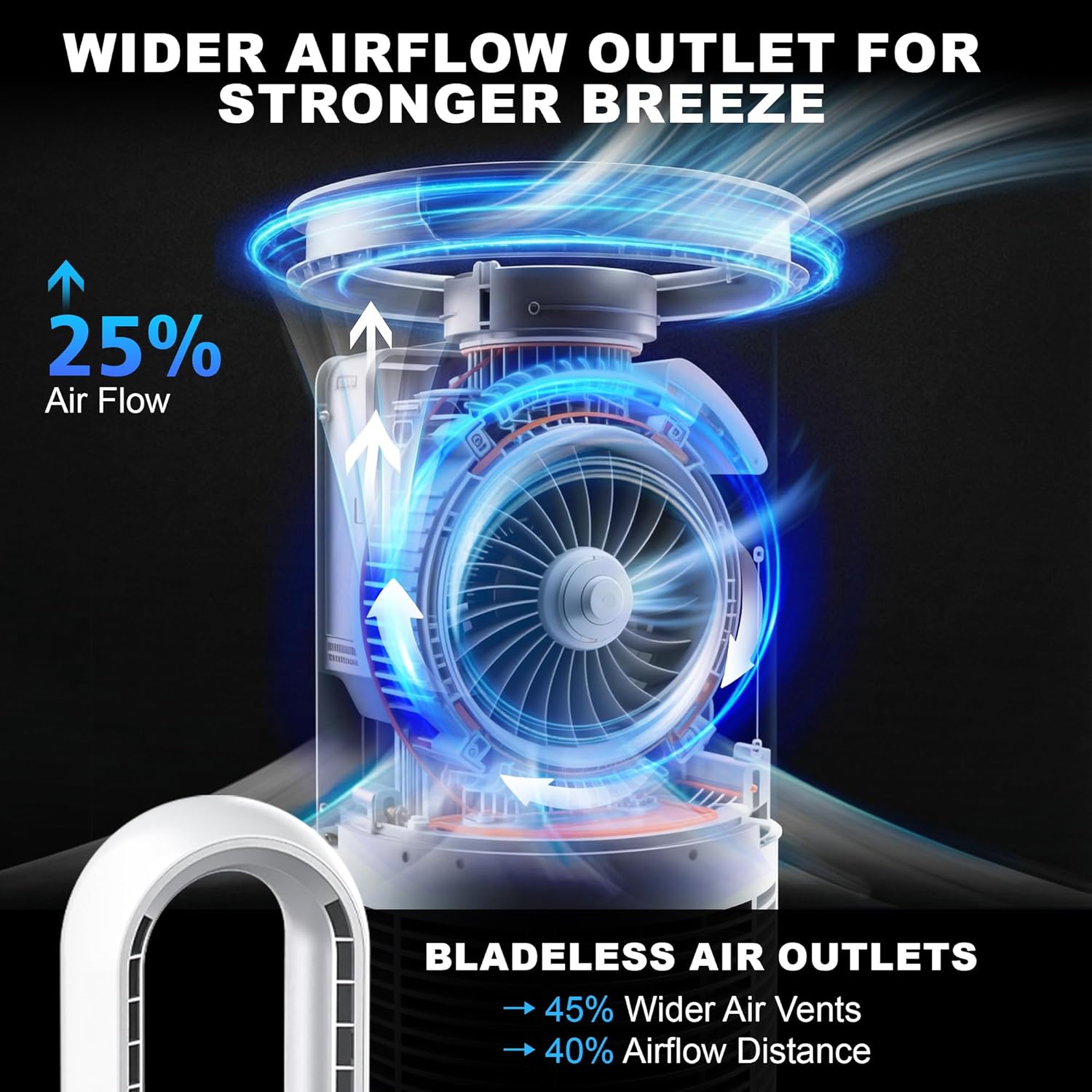 Bladeless Tower Fan for Bedroom, Powerful 26ft/s Airflow, 24 Speeds, 90° Oscillation, 12H Timer, Standing Fans with Remote, Quiet Bladeless Cooling Fan for Home Office Room, White Silver