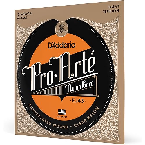 D'Addario Guitar Strings - Pro-Arte Classical Guitar Strings - EJ43 - Nylon Guitar Strings - Silver Plated Wound, Nylon Core - Light Tension, 1-Pack