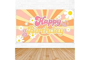 Groovy Happy Birthday Banner Retro Backdrop