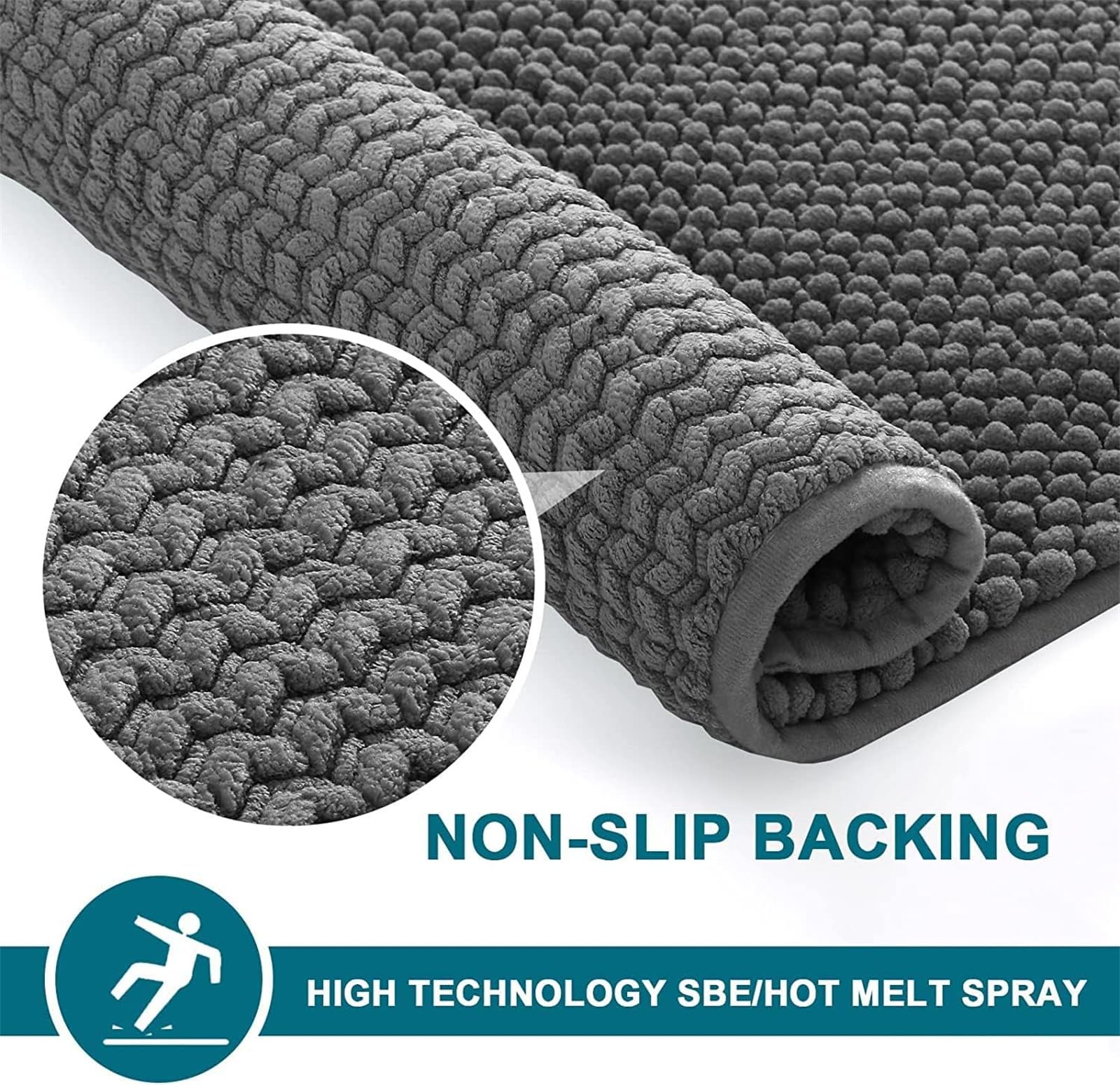 Alfombra de Baño Chenilla Alfombra Baño Microfibra Extra Suave y Absorbente Alfombra Antideslizante Alfombra de Ducha de Secado Rápido Lavable (Gris,150 x 50 cm)