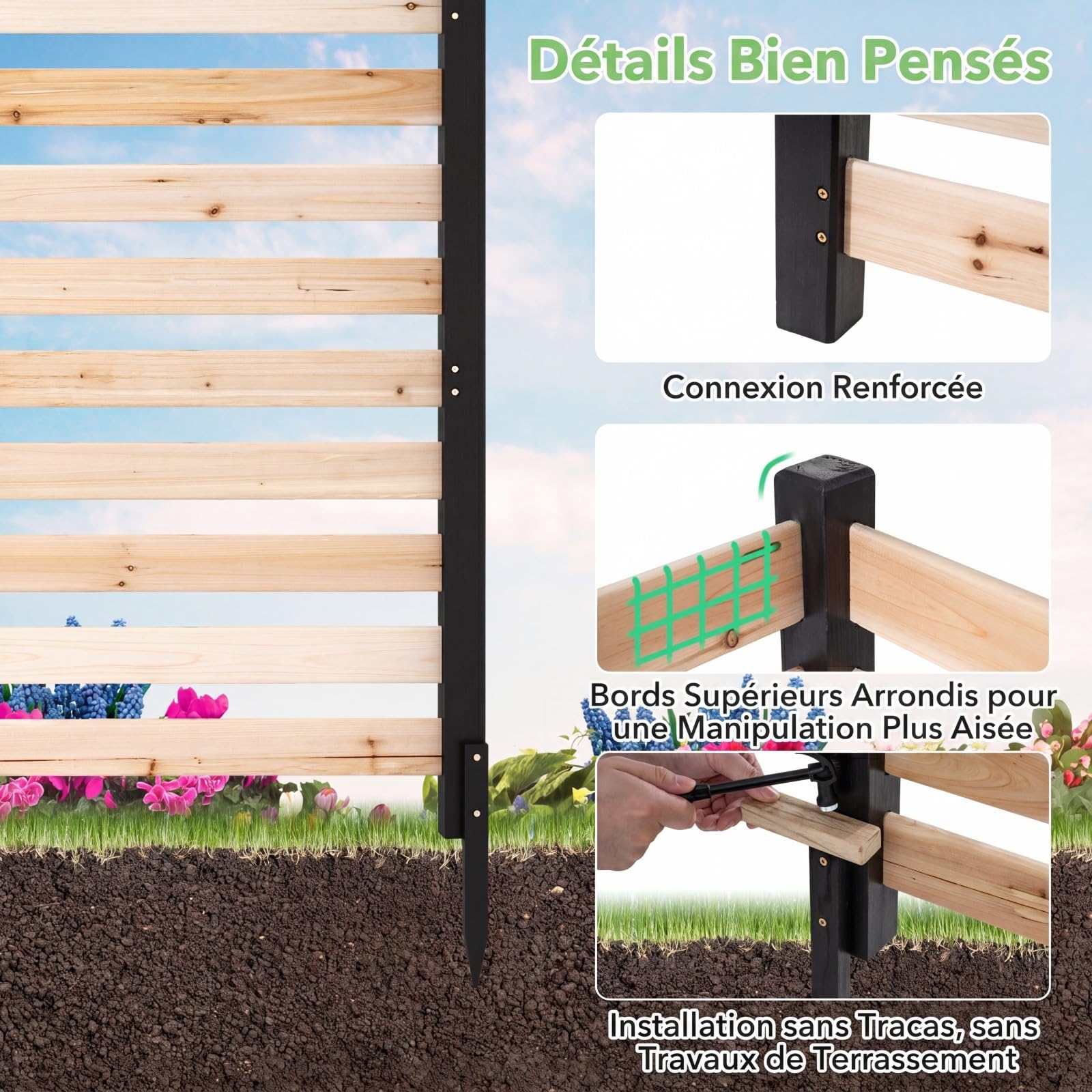 COSTWAY Clôture de Jardin 2 Panneaux en Bois Sapin (Naturel)