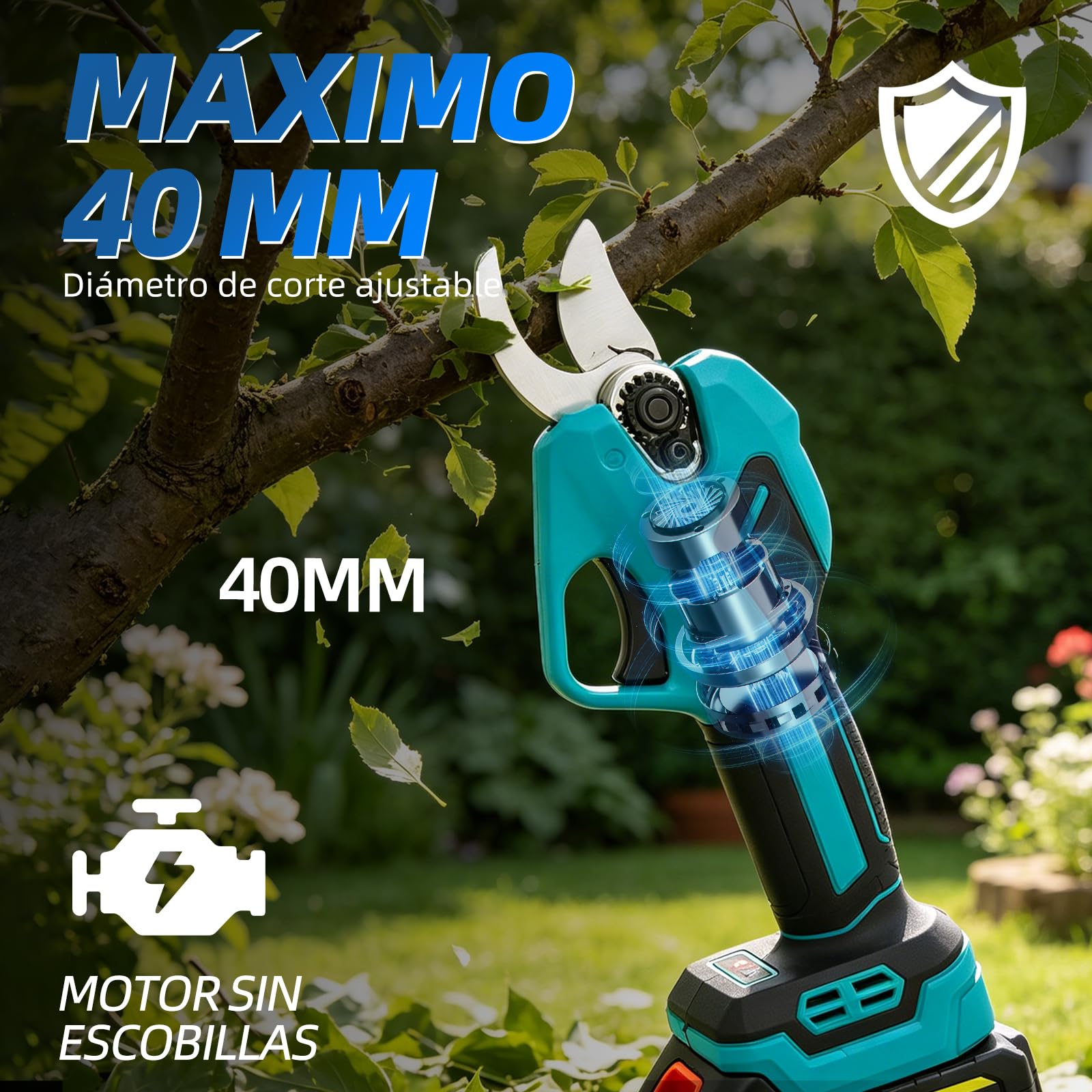 Tijeras de podar telescópicas con batería: equipadas con dos baterías de 4000 mAh, cuchillas SK5 de 40 mm, 4,5 metros de longitud total, para cortar árboles arbustos y setos