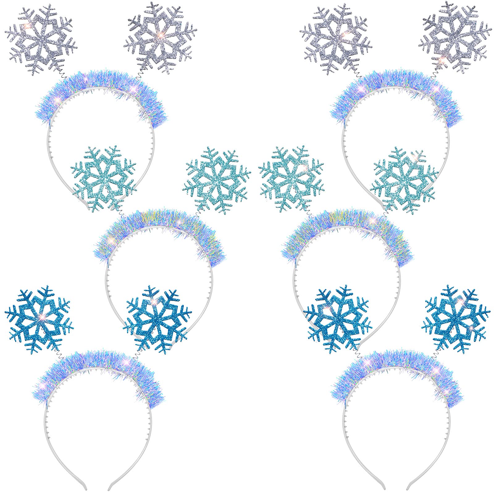 Canlierr 6 Pcs Glitter Snowflake Headband Bulk Snowflake Hair Accessories for Women Snowflakes Costume Accessories Prom Party(White, Blue, Navy Blue)