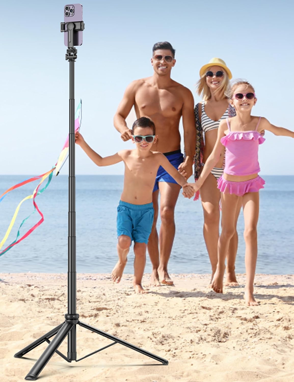 75" Phone Tripod, Selfie Stick with Remote and Phone Holder, Extendable Tripod for iPhone, Aluminum Cellphone TripodStand 360° Rotation Travel Tripods Compatible with iPhone Android, GoPro