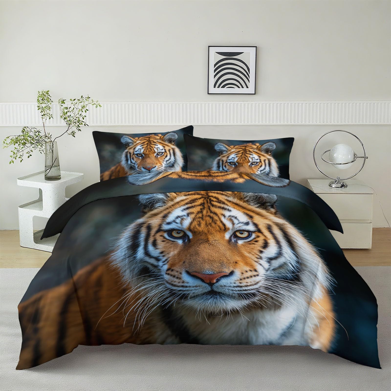 Housse de couette 140x200 tigre parure réversible en microfibre douce