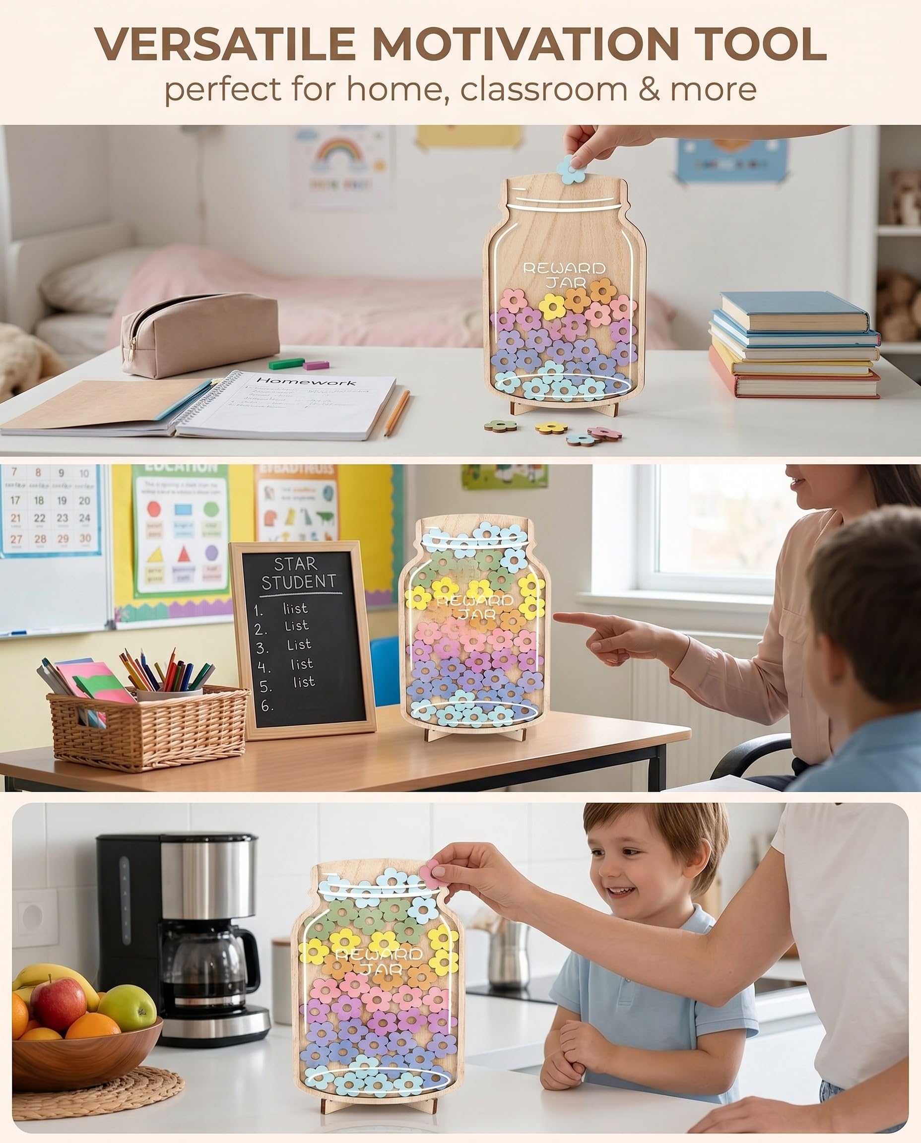 Barattolo Ricompense Bambini con 45 Fiori e Supporto, Sistema Motivazionale Visuale per Gestione Comportamento e Token Economy Educativo, Incoraggia Buone Abitudini