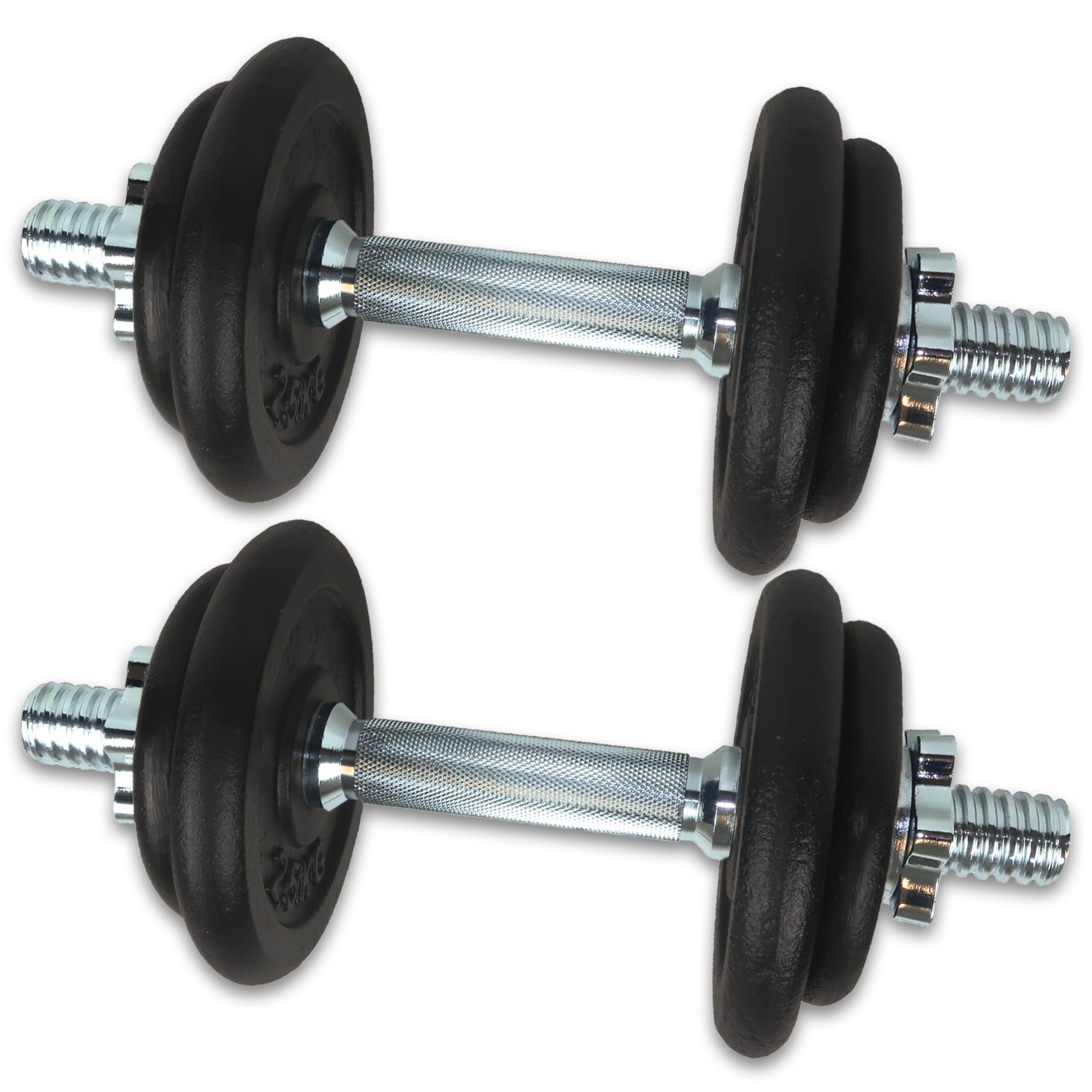 C.P.Sports Set di Manubri in Ghisa 20KG in Valigetta | 2 Manubri, 2 Barre, 8 Piastre di Peso, 4 Chiusure | Per Allenamento Pesi, Bodybuilding, Fitness, Palestra Domestica