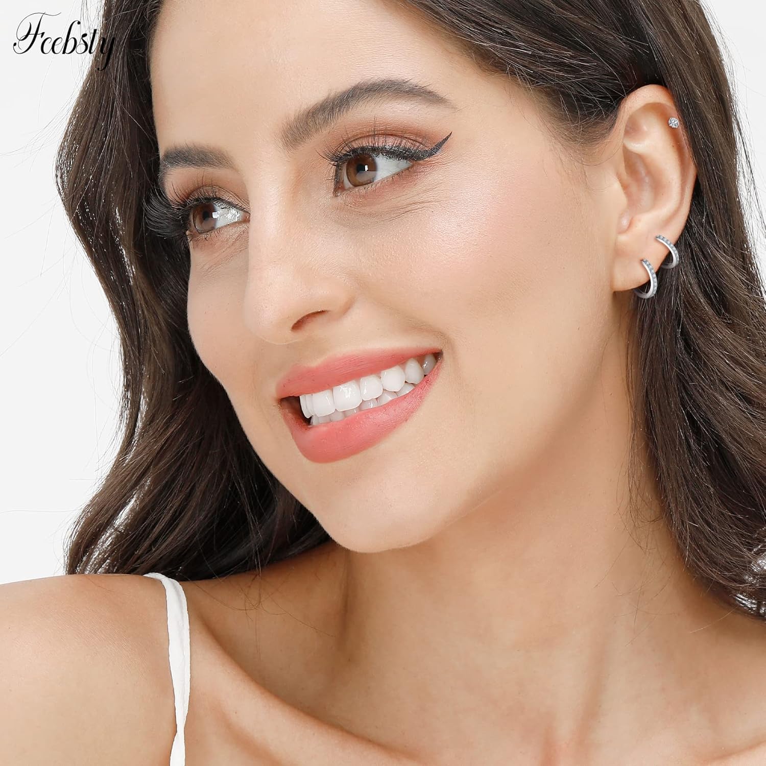 Small Sterling Silver Stud Earrings Set Tiny Cartilage Huggie Hoop Earrings Cubic Zirconia Cuff Earrings Silver Hoop Earrings for Women Men - Image 2