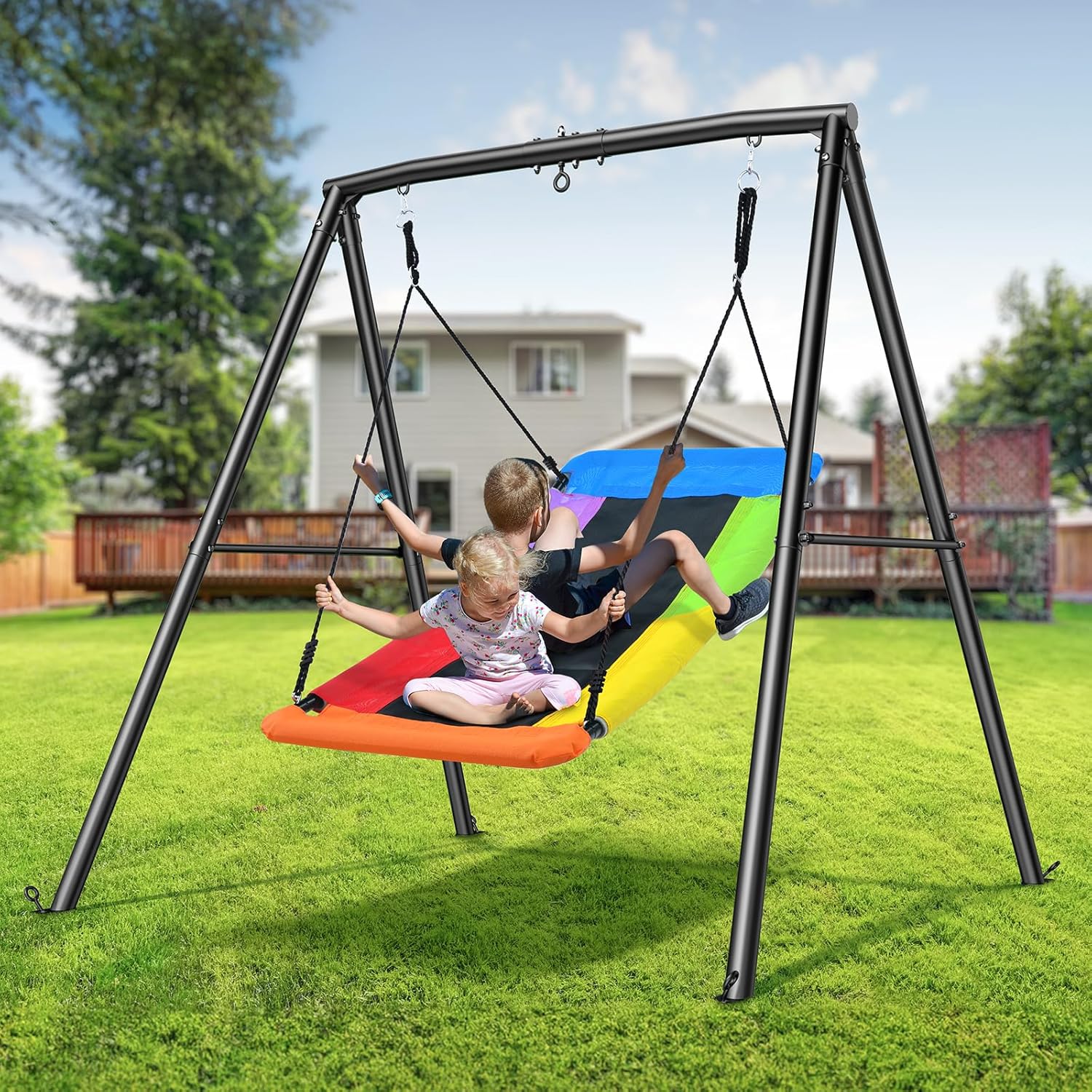 Trekassy Swing Sets for Backyard, 440lbs Heavy Duty A-Frame Metal Swing Stand with 60" Large Platform Swing for Outdoor Playground Park - Image 5