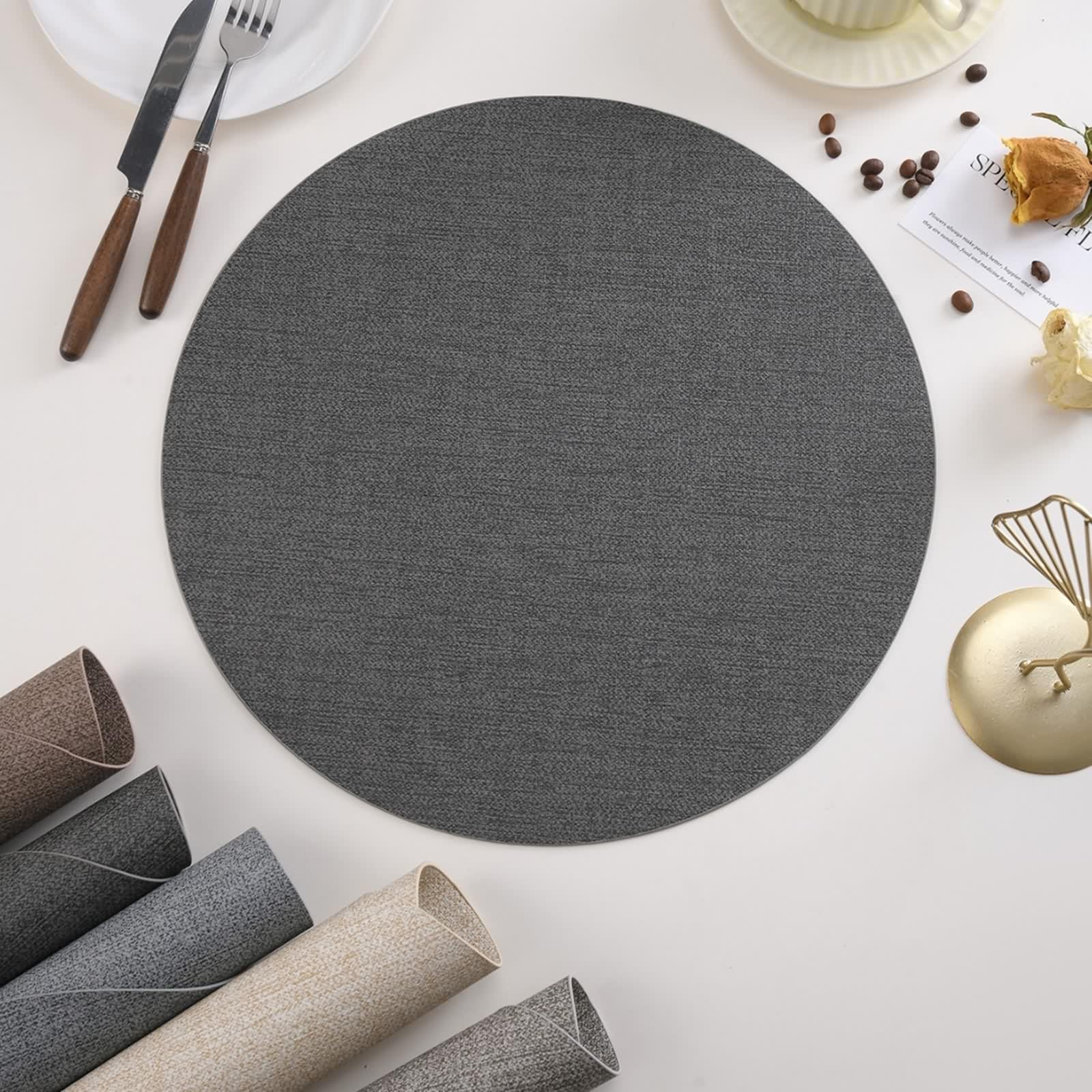 Set de Table Automne PVC, sous Assiette Mariage Gris Foncé Lot de 6 Motif Tissé Uni Dessous de Table 38cm