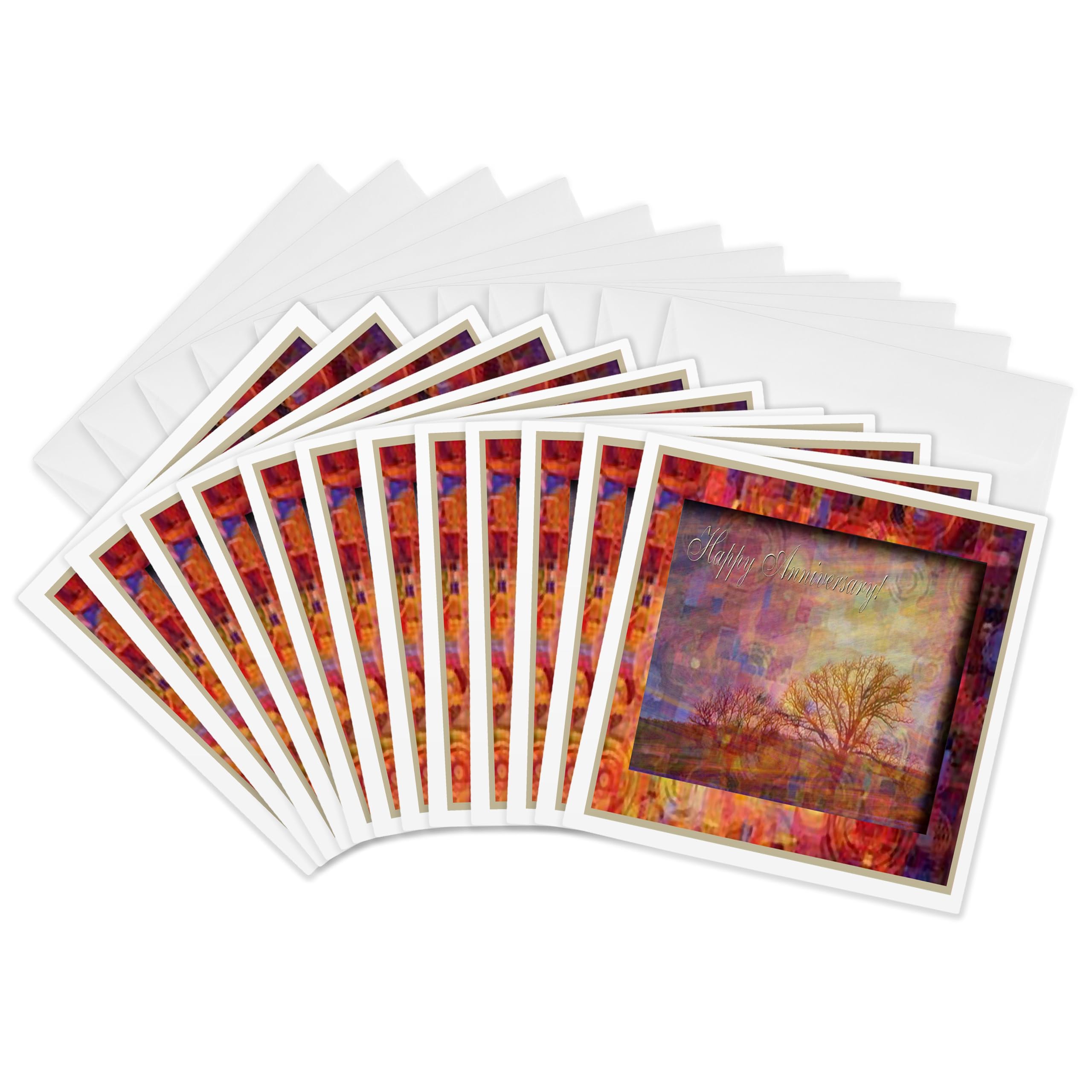 3dRose gc_15254_2 6 x 6-Inch "Two Trees, Happy Anniversary" Greeting Card (Pack of 12)