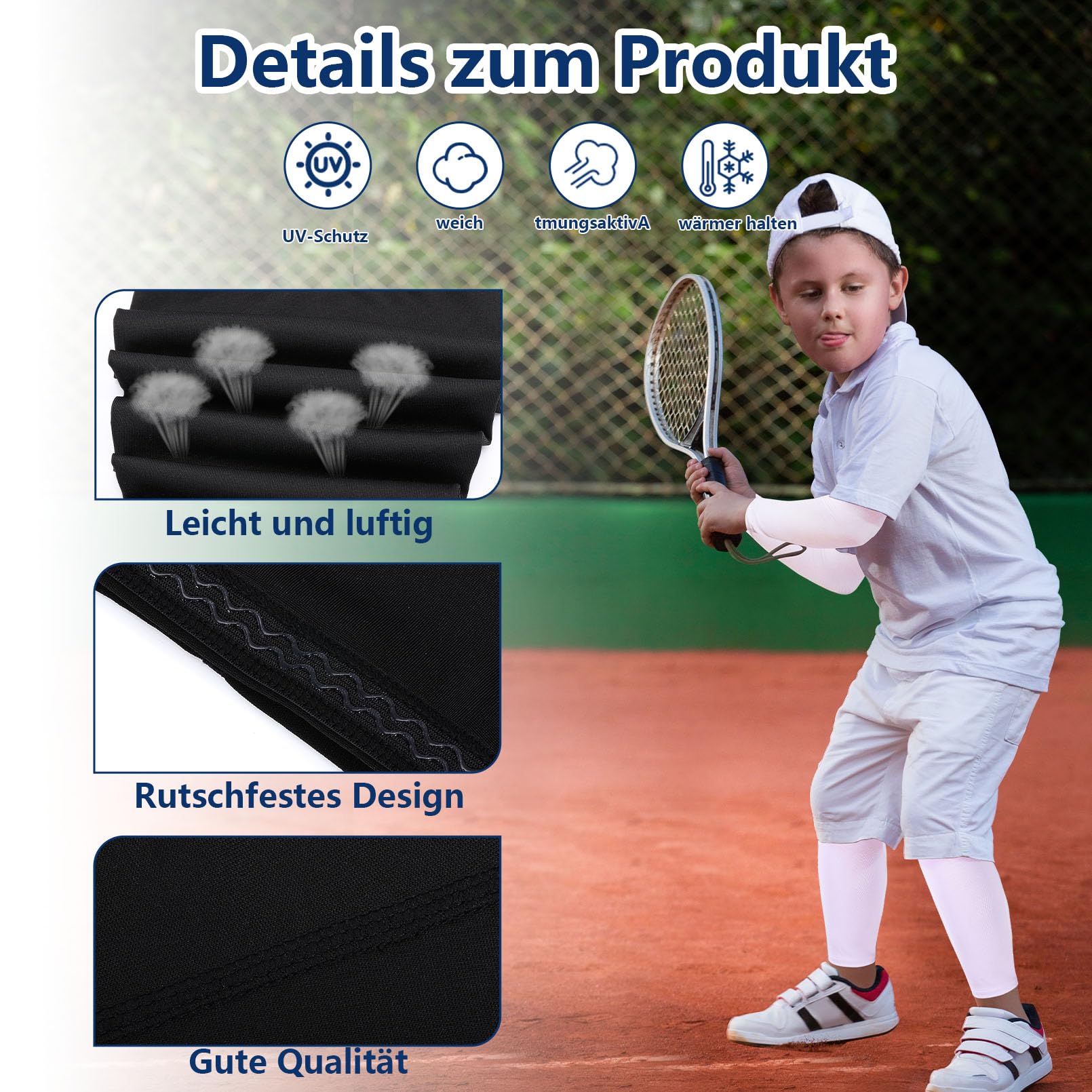 Lot de 2 paires de manchons de compression pour les bras et les jambes pour enfant + 2 paires de protection solaire, manchettes de compression pour garçons et filles, cyclisme, course