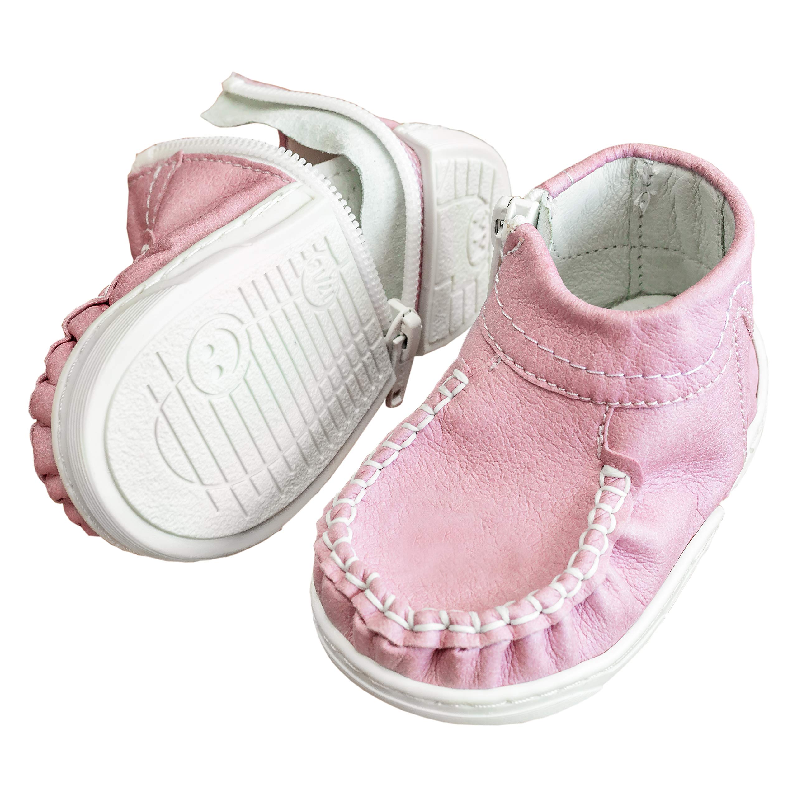 mokki Klasyczne buty dziecięce, buty do nauki chodzenia, buty do raczkowania, buty do szopki, z innowacyjnym zamkiem błyskawicznym, różowy - Rosa - 17/18 EU